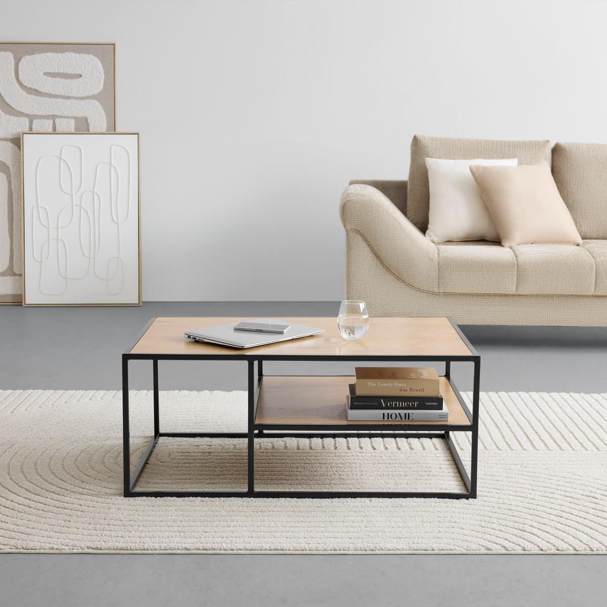 KONFERENČNÝ STOLÍK KENNY - čierna/farba duba, Modern, kov/kompozitné drevo (90/38/40cm) - Mömax