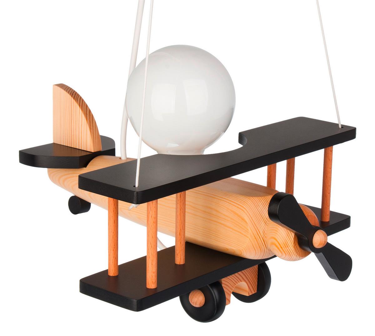 Kinderhängeleuchte Flugzeug H: 75 cm 1-Flammig - Schwarz/Naturfarben, KONVENTIONELL, Holz (29/31/75cm)