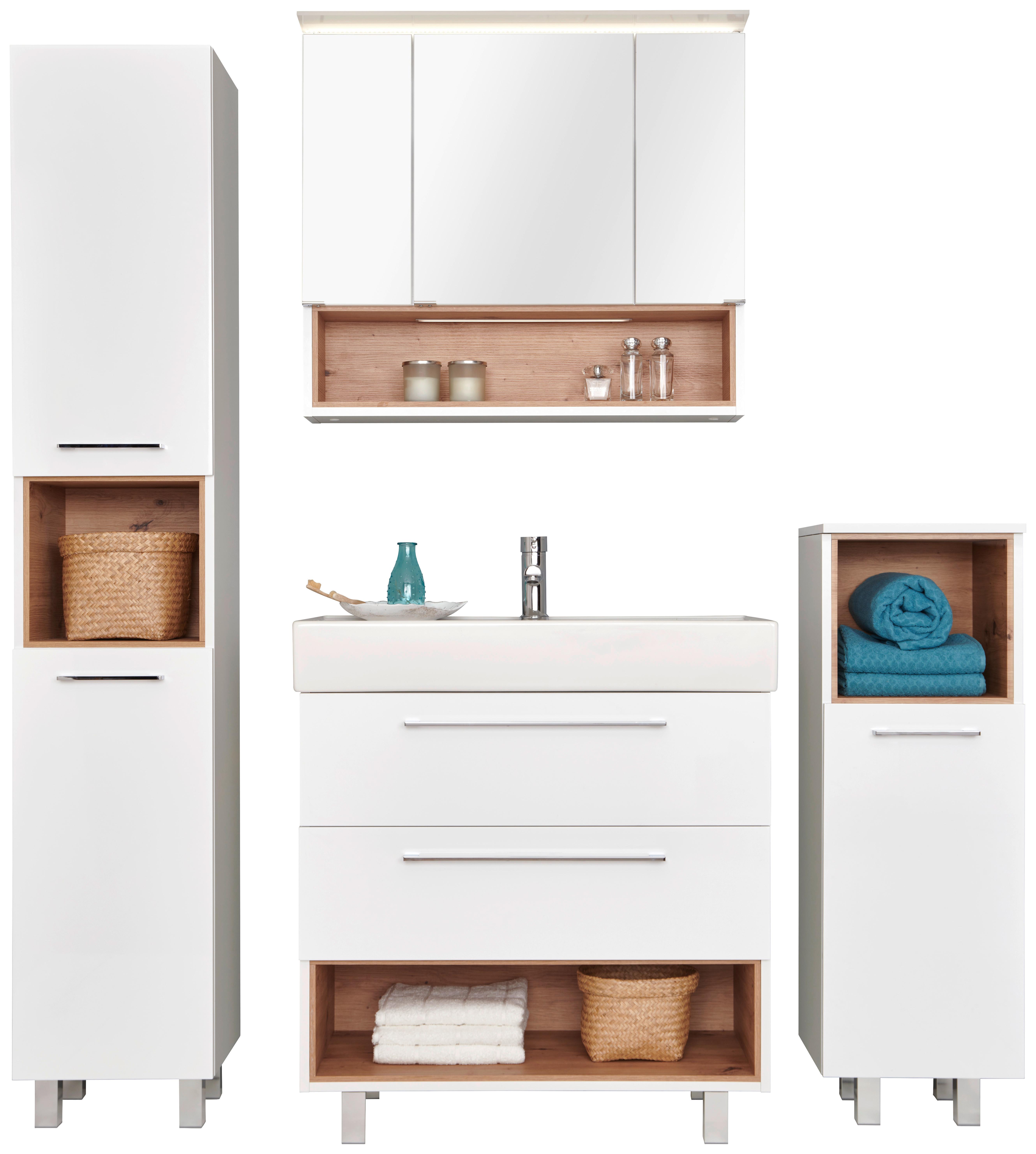 Badezimmer Mura Eiche Dekor/Weiß Hg B: 150 cm - Weiß Hochglanz/Eiche Artisan, MODERN, Keramik/Holzwerkstoff (150/173,5/46,5cm)