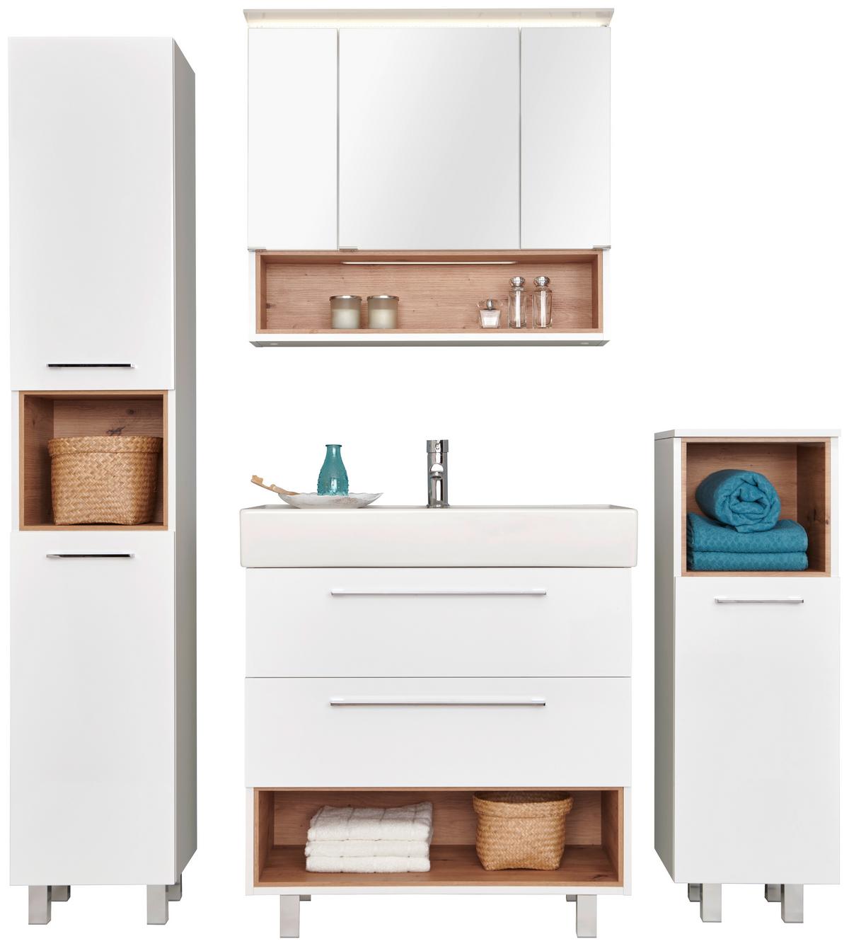 Badezimmer Mura Eiche Dekor/weiß Hg B: 150 Cm - Weiß Hochglanz/Eiche Artisan, MODERN, Keramik/Holzwerkstoff (150/173,5/46,5cm)