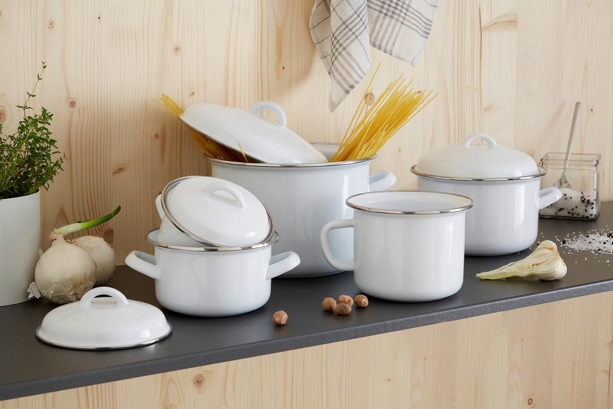 Kochtopf 6 Liter Edelstahl mit Deckel - Weiß, Basics, Metall (22/16cm) - Luca Bessoni