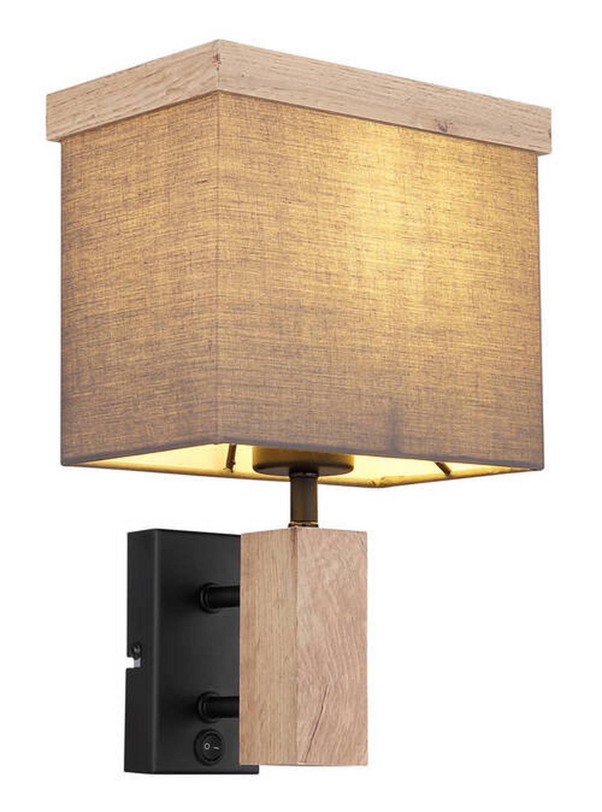 Wandleuchte 15578w - Anthrazit/Naturfarben, KONVENTIONELL, Holzwerkstoff/Textil (20/15/30cm) - Globo