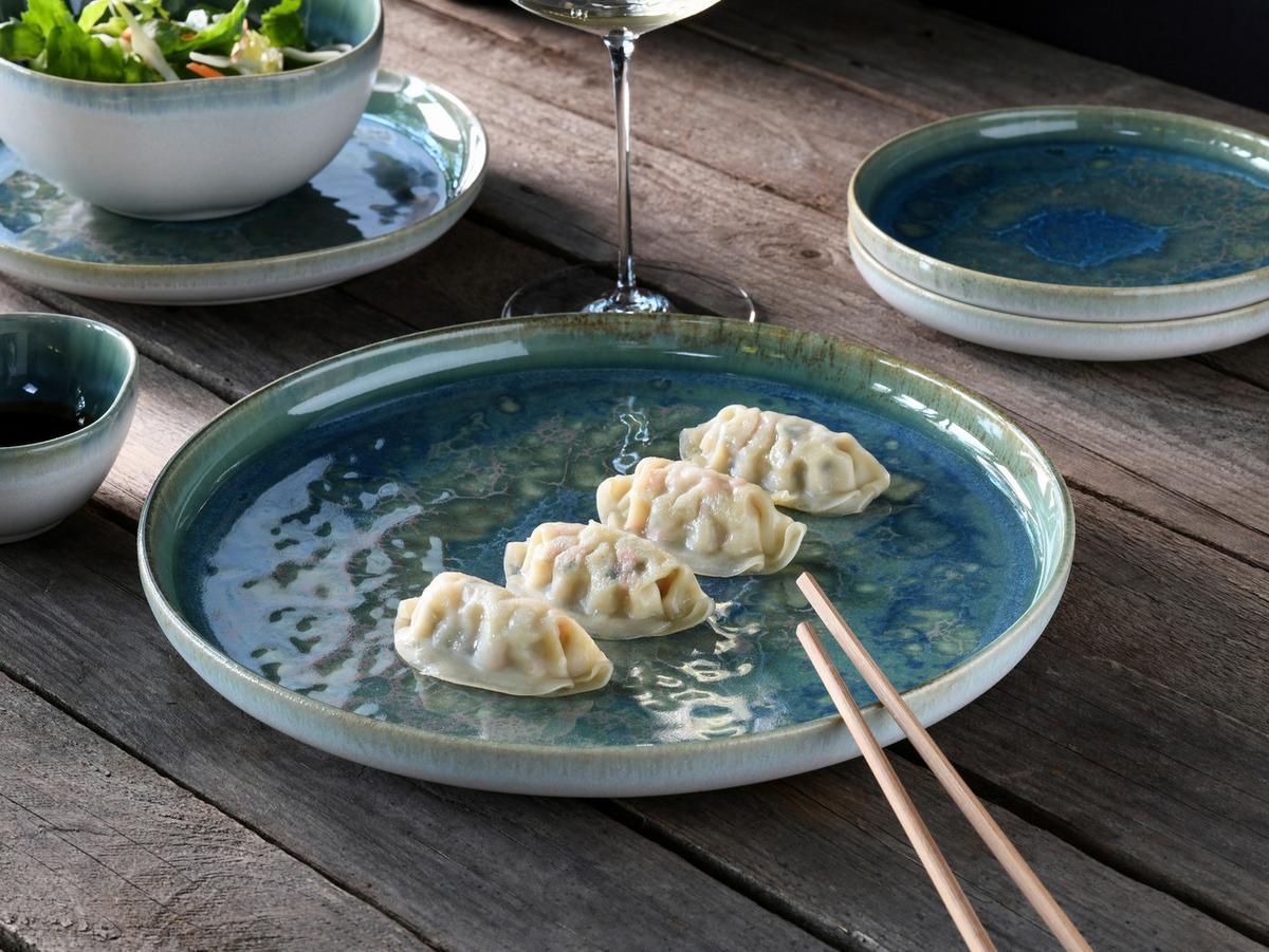 Speiseteller YUKi Steinzeug 4 Personen Geschirrset - Blau/Grün, Basics, Keramik (28cm) - Creatable