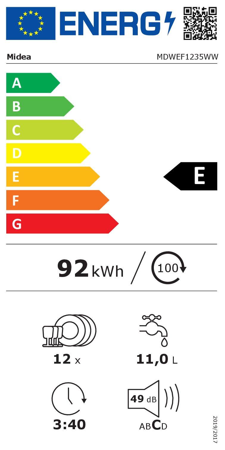 Geschirrspüler Mdwef1235ww - Schwarz/Weiß, Basics, Kunststoff (59,8/84,5/60cm) - Midea
