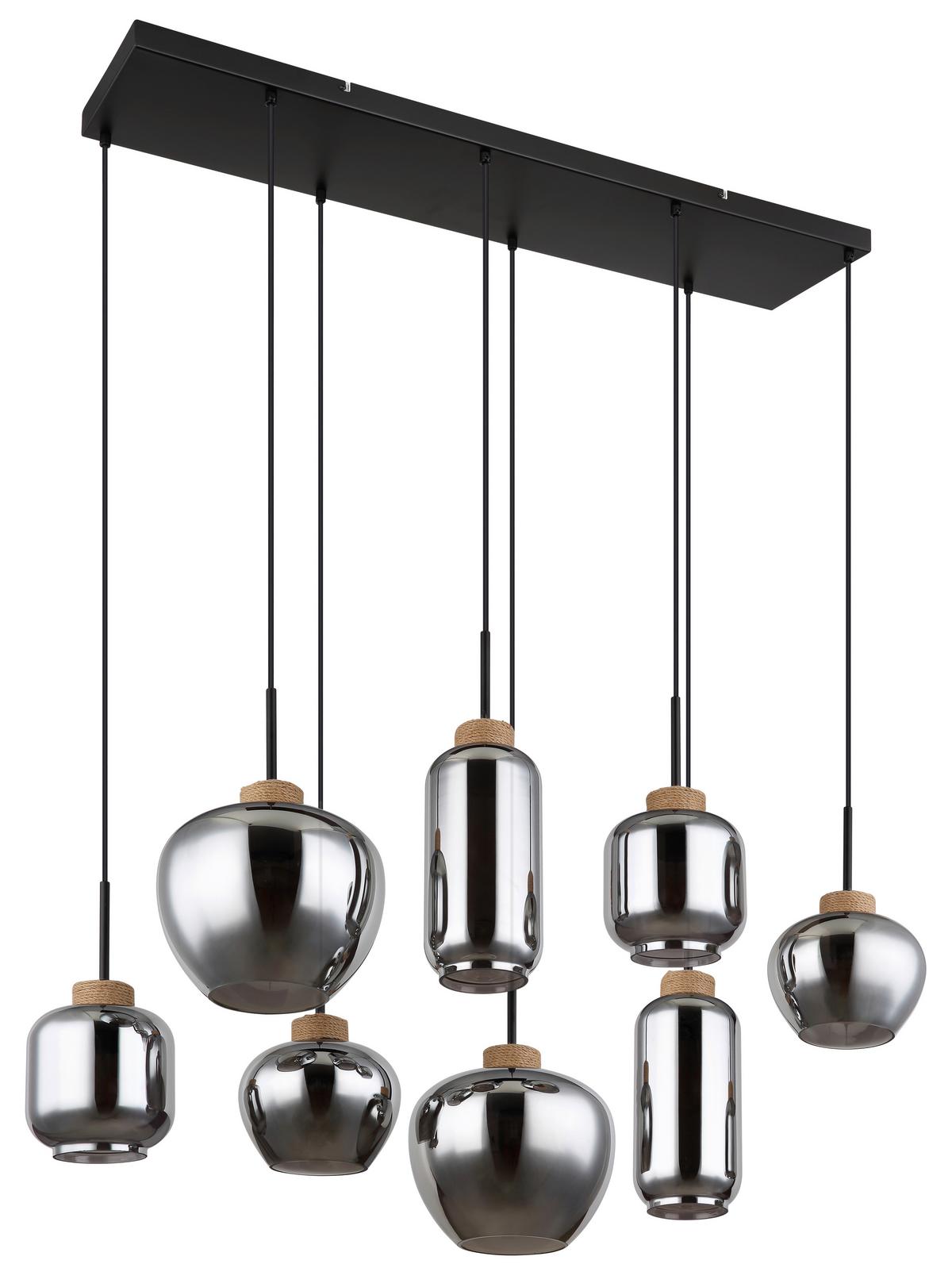 Hängeleuchte 8-Flammig Indoor - Schwarz/Naturfarben, Design, Glas/Naturmaterialien (105/40/120cm) - Globo