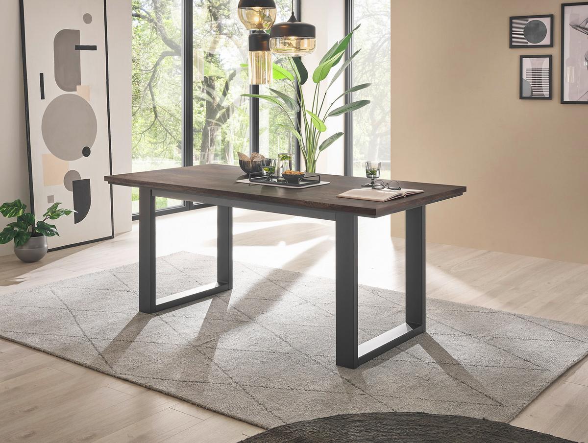 Esstisch Largo Eichefarben L: 160 Cm - Eichefarben/Schwarz, Design, Holzwerkstoff/Metall (160/81/77cm) - MID.YOU