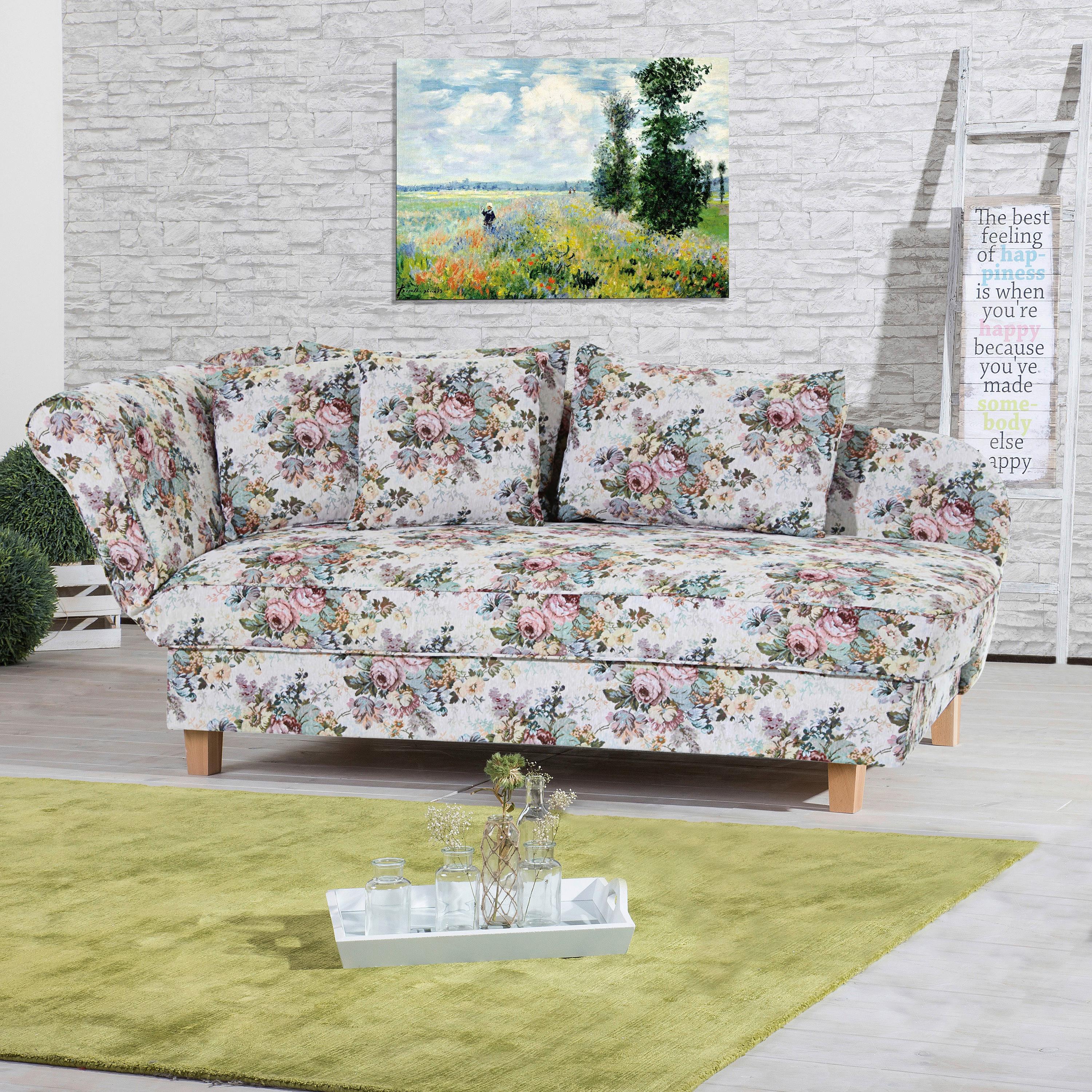 Recamiere Selma Rose Links Mit Bettkasten+schlaffunktion - Nussbaumfarben/Multicolor, Design, Textil (190/88/82cm) - Max Winzer
