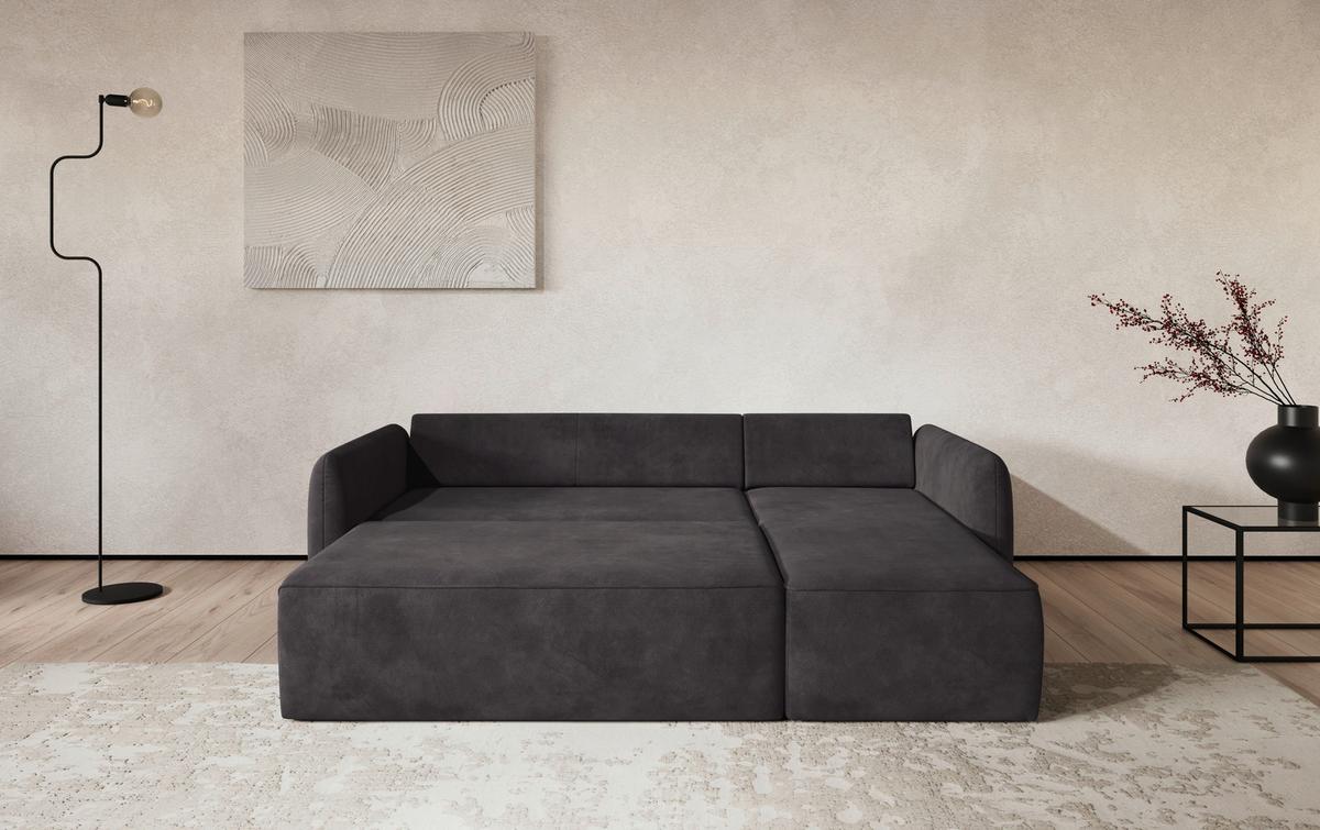 Ecksofa mit Bettfunktion Flow Microfaser schwarz, B: 239cm - Schwarz, Trend, Textil (239/170cm) - MID.YOU