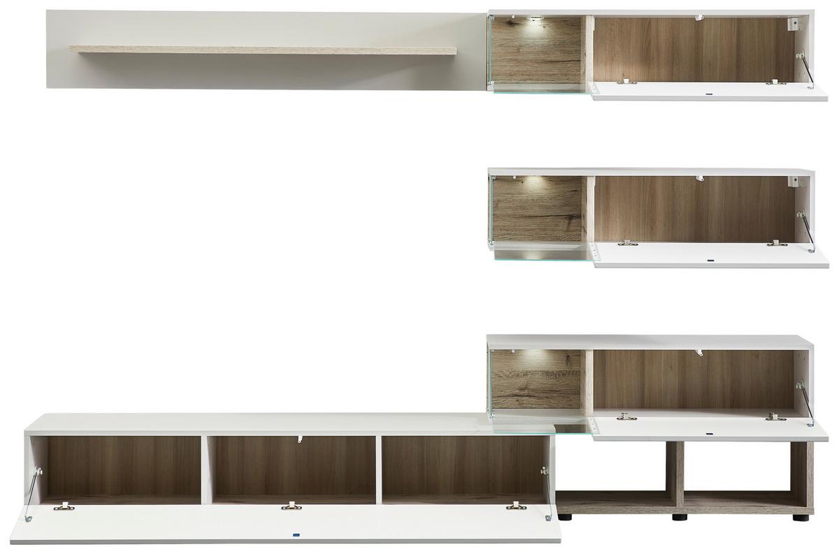 Wohnwand Brann Wohnwand - Eichefarben/Schwarz, Design, Glas/Holzwerkstoff (240/150/40cm) - MID.YOU