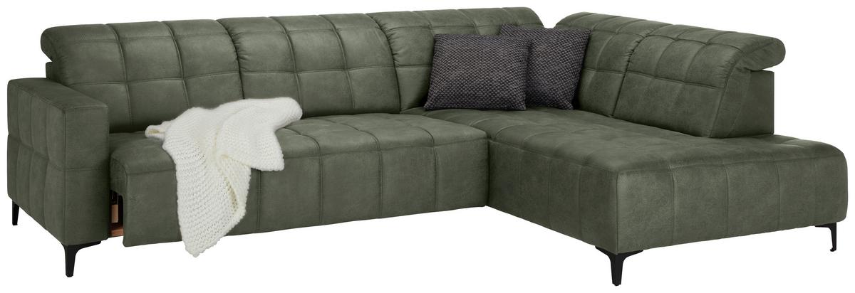 Rohová sedačka PANAMA, pravá, olivovozelená - olivovozelená/čierna, Konventionell, kov/textil (304/89-102/216cm) - Premium Living