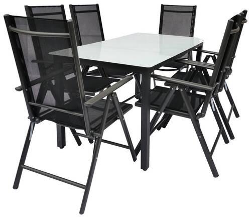 Gartentischgruppe 7-Tlg. Aus Aluminium - Anthrazit, Basics, Glas/Textil - Gardenson