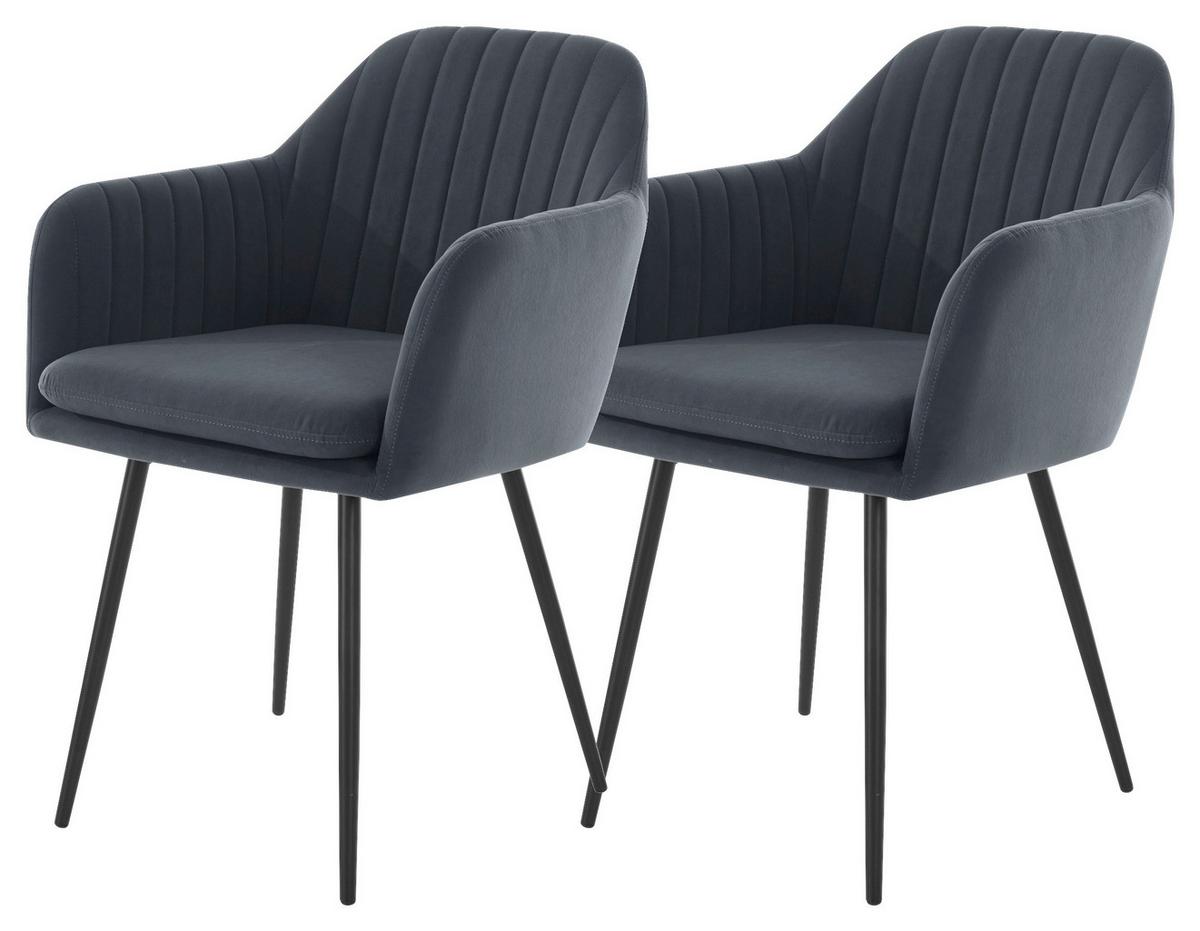 Armlehnstuhl Mila Grau/ Schwarz Gepolstert 2er-Set - Schwarz/Grau, MODERN, Textil/Metall (59/84/66cm) - MID.YOU