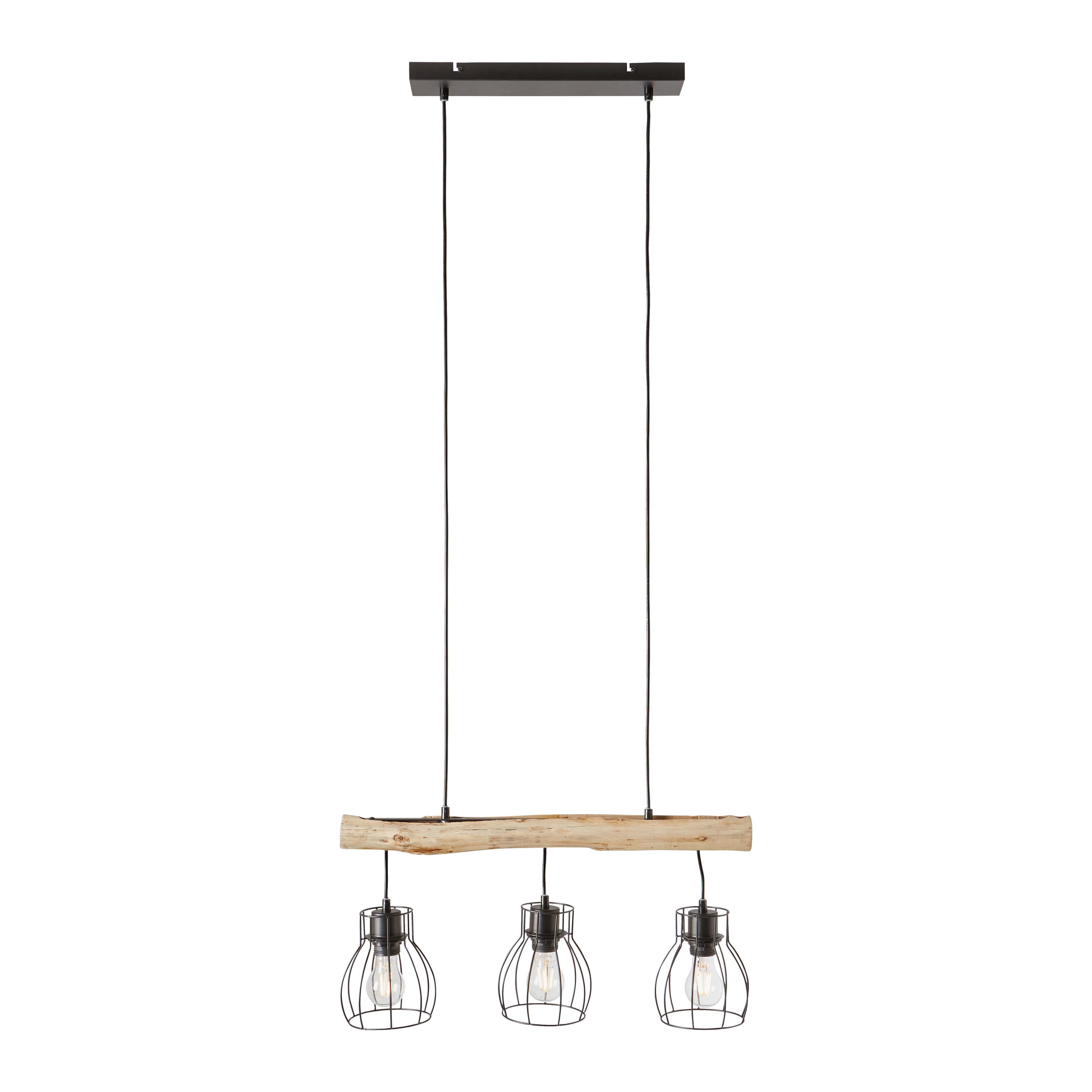 Svítidlo závěsné Gidi D/V: 60/140cm, 40 Watt - černá, Romantický / Rustikální, kov/dřevo (60/13/140cm) - Mömax