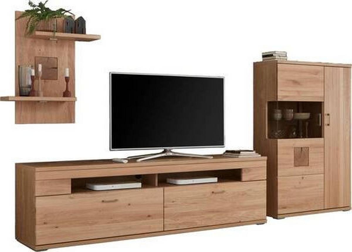 Wohnwand Kansas - Alteiche/Silberfarben, KONVENTIONELL, Glas/Holz (317,1/171/50,2cm) - Livetastic