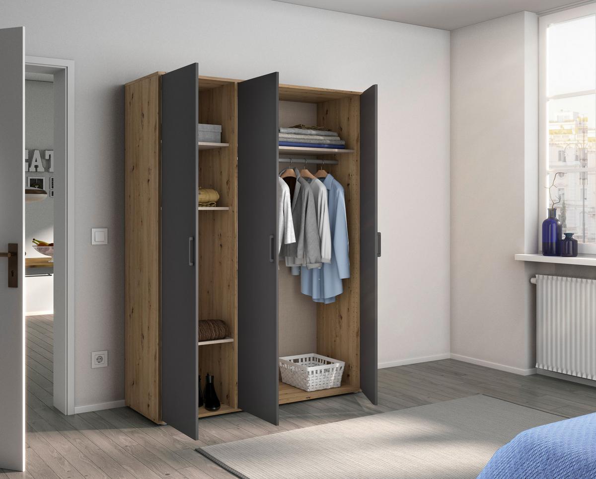 Drehtürenschrank140 cm Voyager Eiche Artisan,grau - Eiche Artisan/Grau, MODERN, Holzwerkstoff (140/194/53cm) - Rauch Möbel