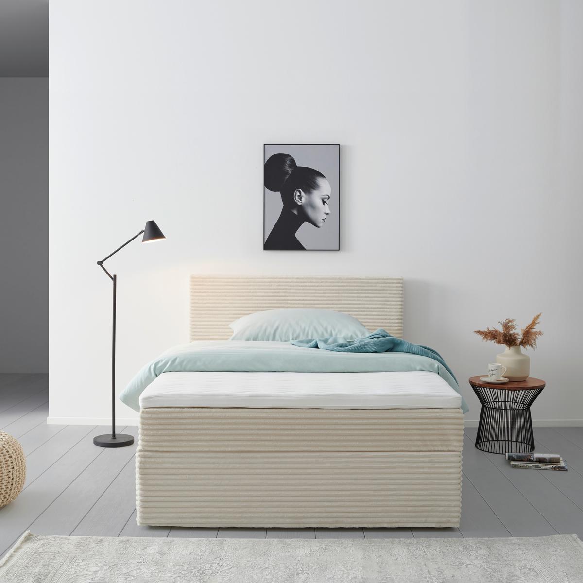 Boxbett Mit Topper 140x200 Cordoba - Creme/Schwarz, Basics, Holz/Textil (140/200cm) - Livetastic