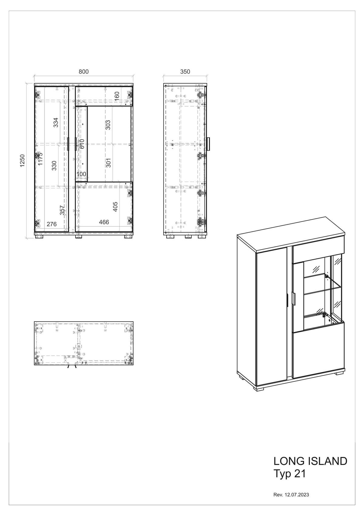 Hughboard Long Island Weiß/Eiche Wotan B: 80 cm - Silberfarben/Eiche Wotan, Design, Glas/Holzwerkstoff (80/125/35cm) - MID.YOU