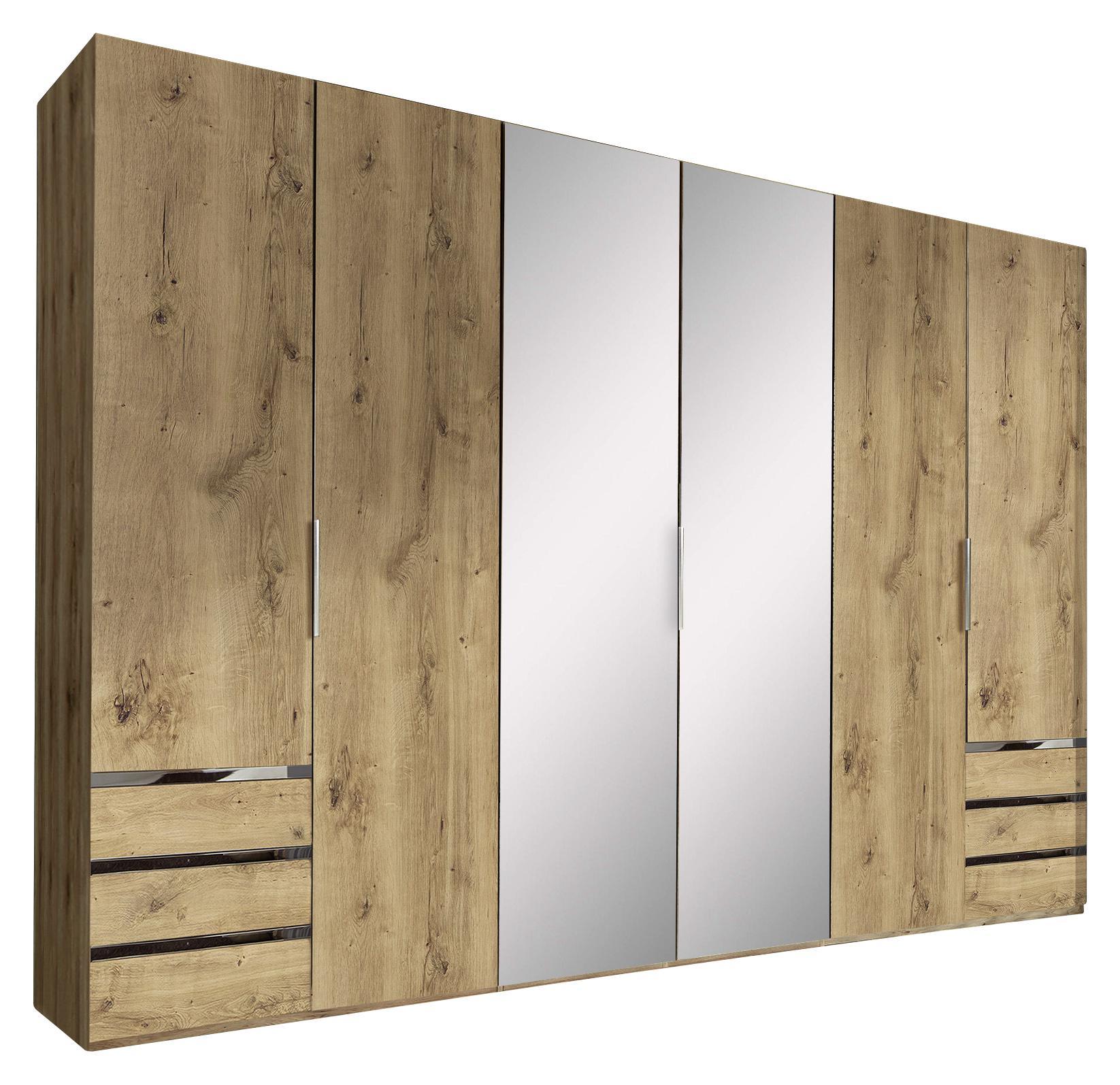 Drehtürenschrank Level 36a B:300cm Eiche Dekor/ Spiegel - Eichefarben, MODERN, Glas/Holzwerkstoff (300/216/58cm)