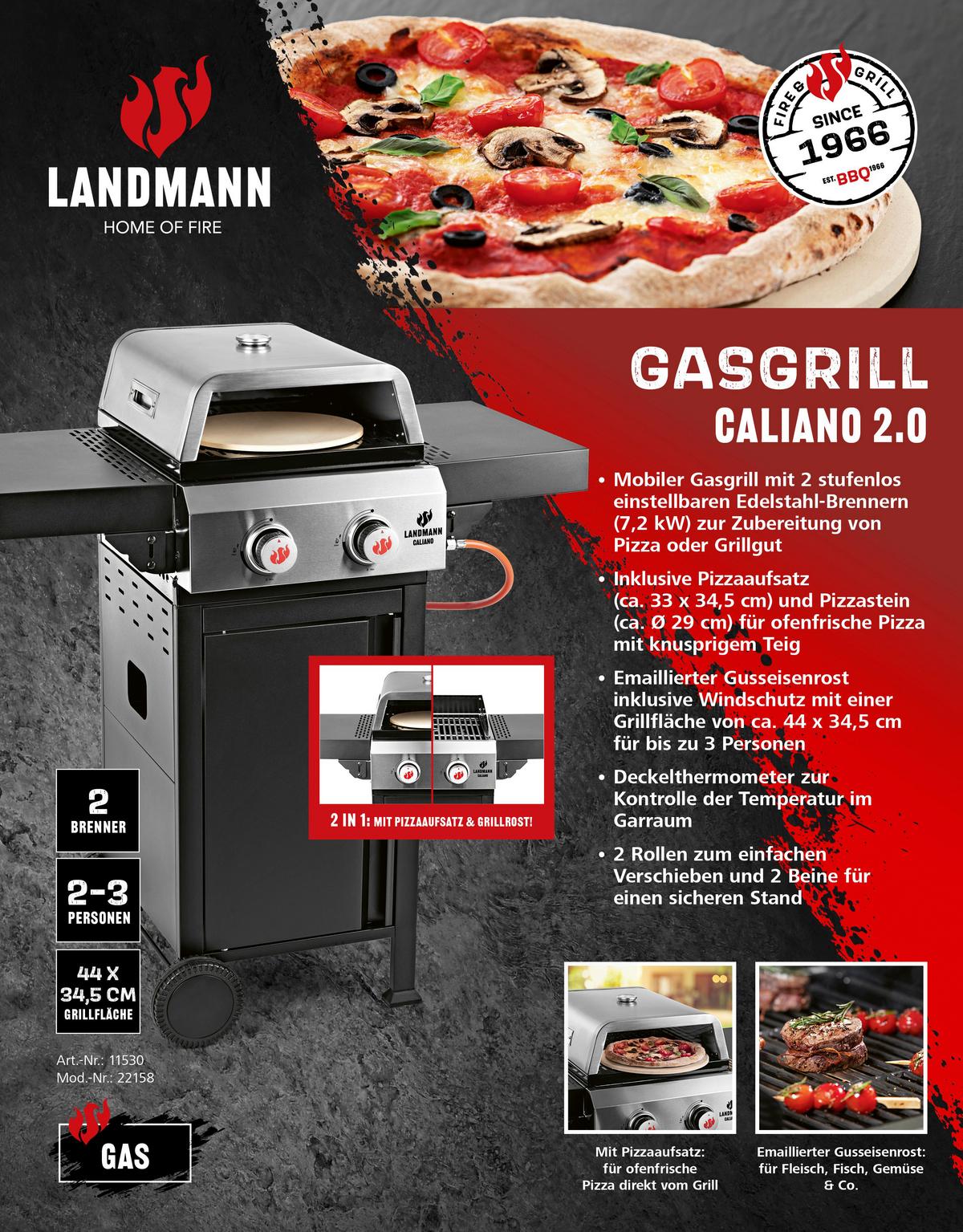Gasgrill Landmann Gasgrill Caliano 2.0 - Chromfarben/Schwarz, Basics, Metall (98/58/105cm)