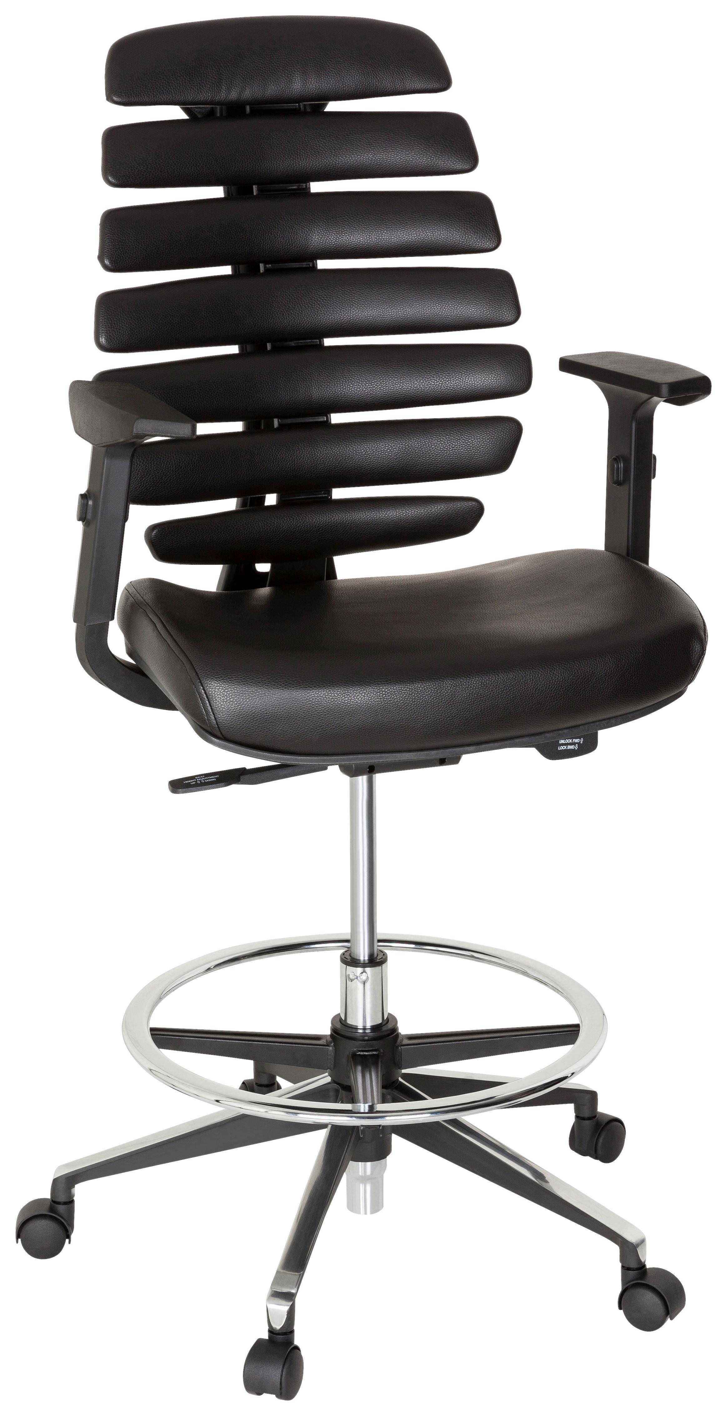 Drehstuhl Ergo Line Ii Work Echtleder Schwarz Bis 120kg - Alufarben/Schwarz, MODERN, Leder/Kunststoff (62/131/65cm) - MID.YOU