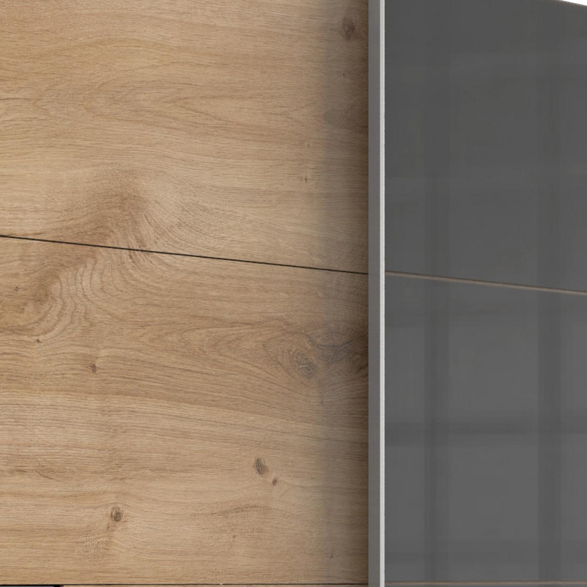 Schwebetürenschrank mit Laden 225cm Saigon, Eiche/Graphit - Eichefarben/Graphitfarben, Basics, Holzwerkstoff (225/210/64cm) - MID.YOU