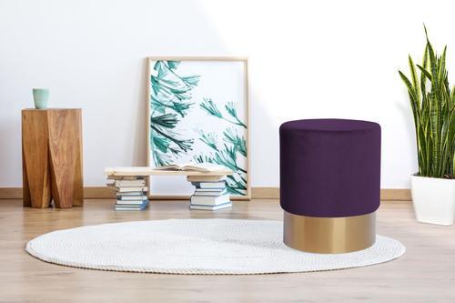 Hocker Nano Samt Violett/ Goldfarben H: 42 cm - Violett/Goldfarben, Basics, Holz/Holzwerkstoff (35/42cm) - Kayoom