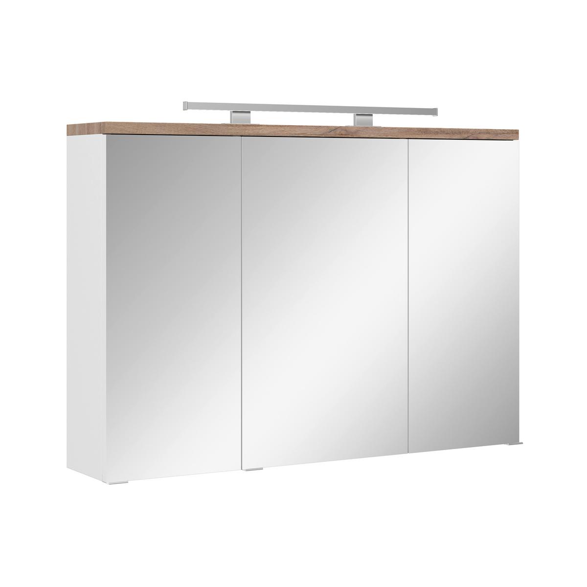 Spiegelschrank Marbella mit LED 3-türig 100x70x20 cm - Weiß, MODERN, Glas/Holzwerkstoff (100/70/20cm)