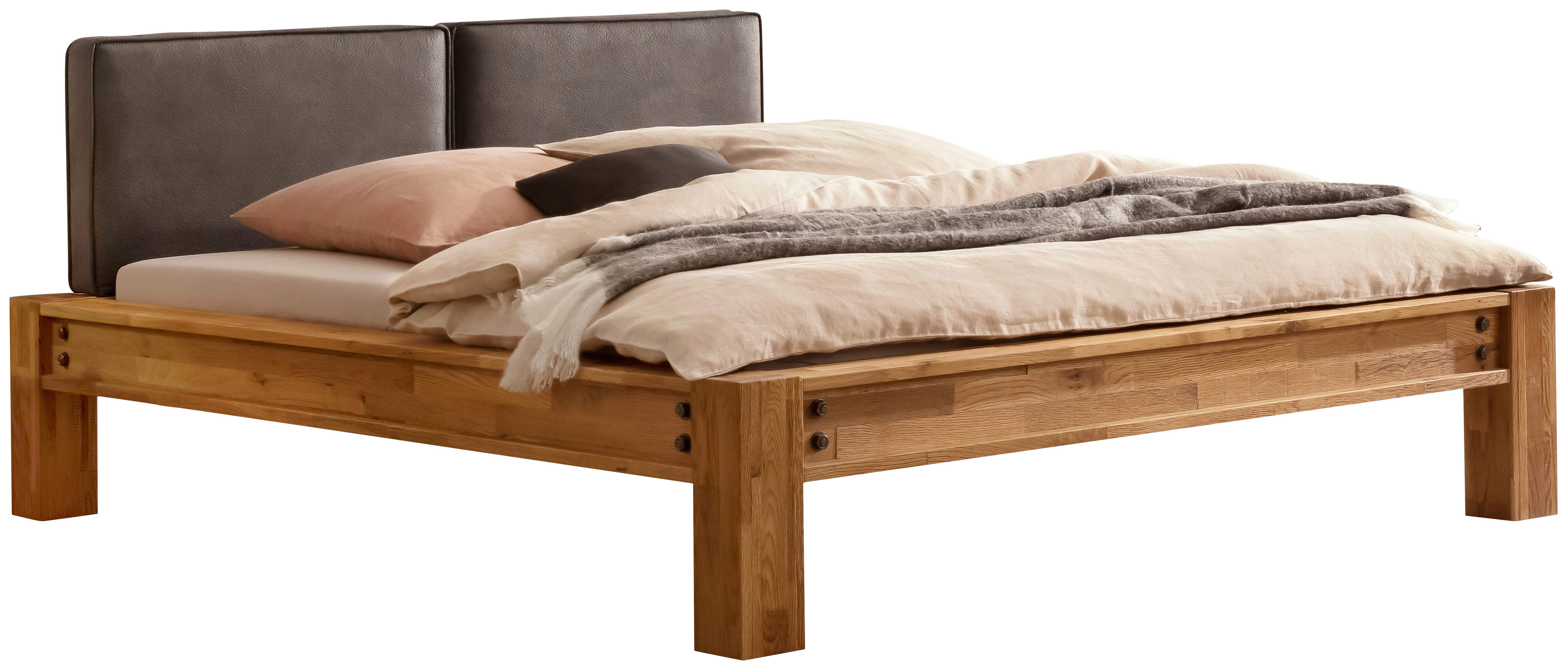 Balkenbett Greenville Mit Gepolstertem Kopfteil 140x200 - Eichefarben/Anthrazit, Natur, Holz/Textil (140/200cm) - Hasena