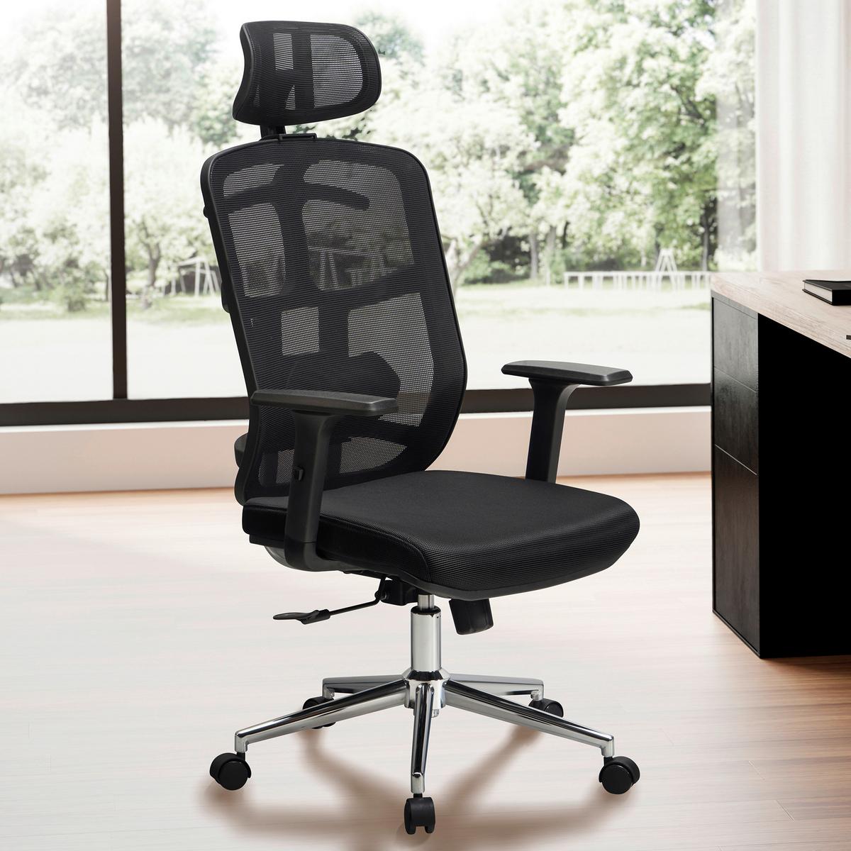 Drehstuhl Schwarz B: 68 Cm - Chromfarben/Schwarz, Design, Kunststoff/Textil (68/130/68cm) - MID.YOU