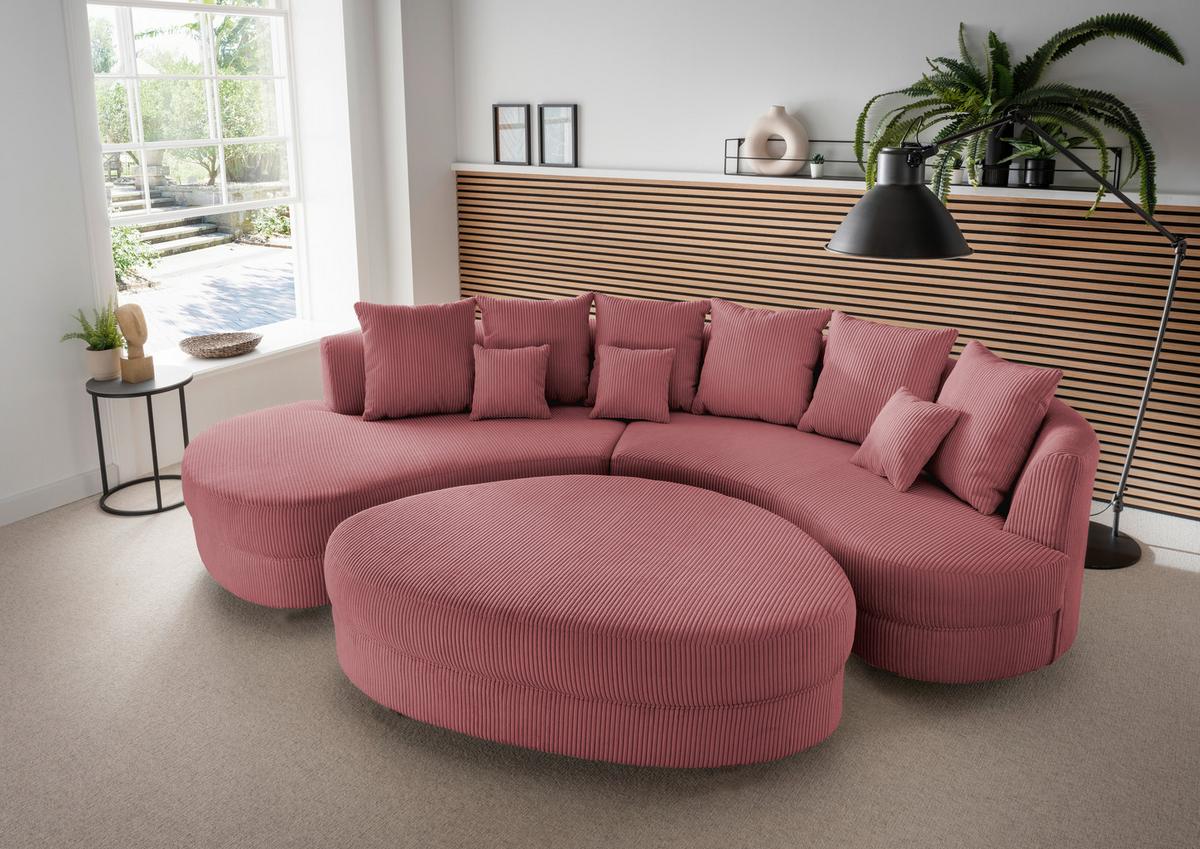 Wohnlandschaft Limoncello Koralle S: 160x300 cm - Koralle/Schwarz, Design, Textil (160/300cm) - Livetastic