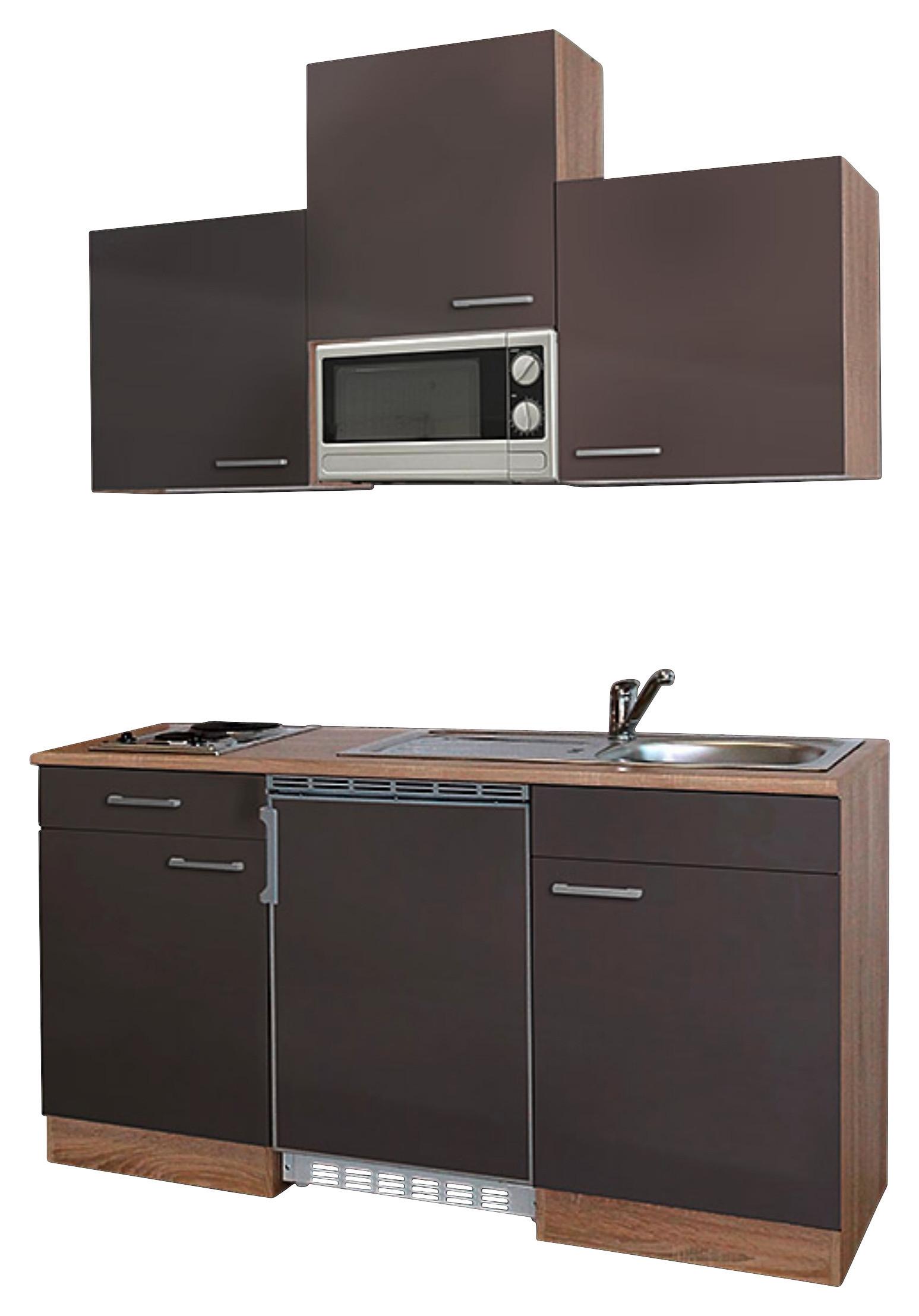 Miniküche mit Mikrowelle + Kühlschrank 150 cm Grau/Eiche - Eichefarben/Grau, Basics, Holzwerkstoff (150cm) - Respekta