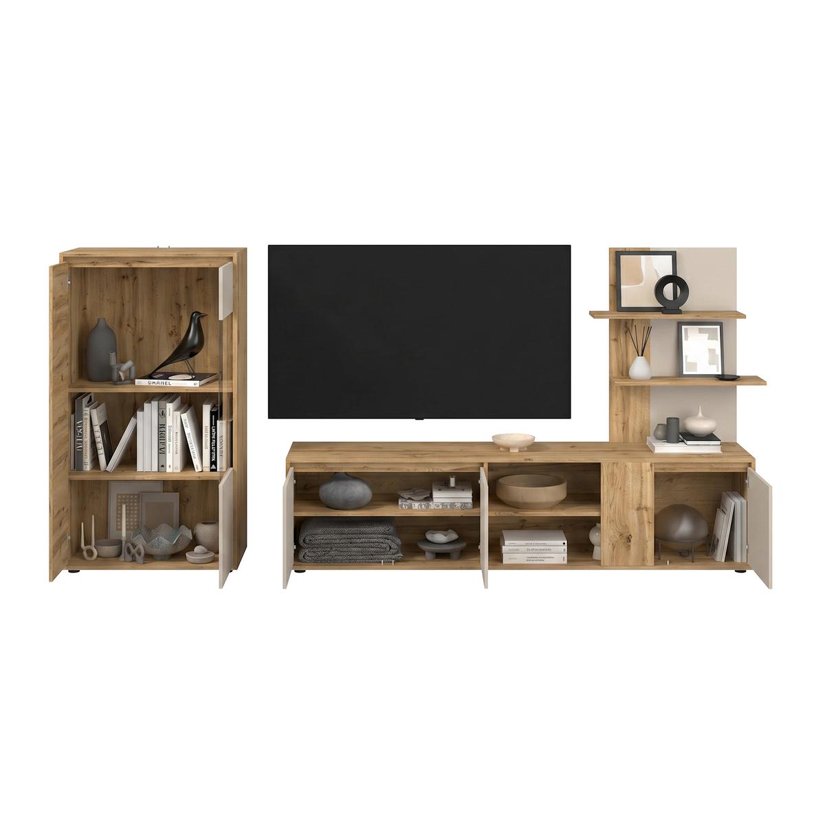 Wohnwand Caneva Eiche Artisan/Kaschmir B:267cm - Kaschmir/Eiche Artisan, MODERN, Glas/Holzwerkstoff (267,5/135/40cm) - Modern Living