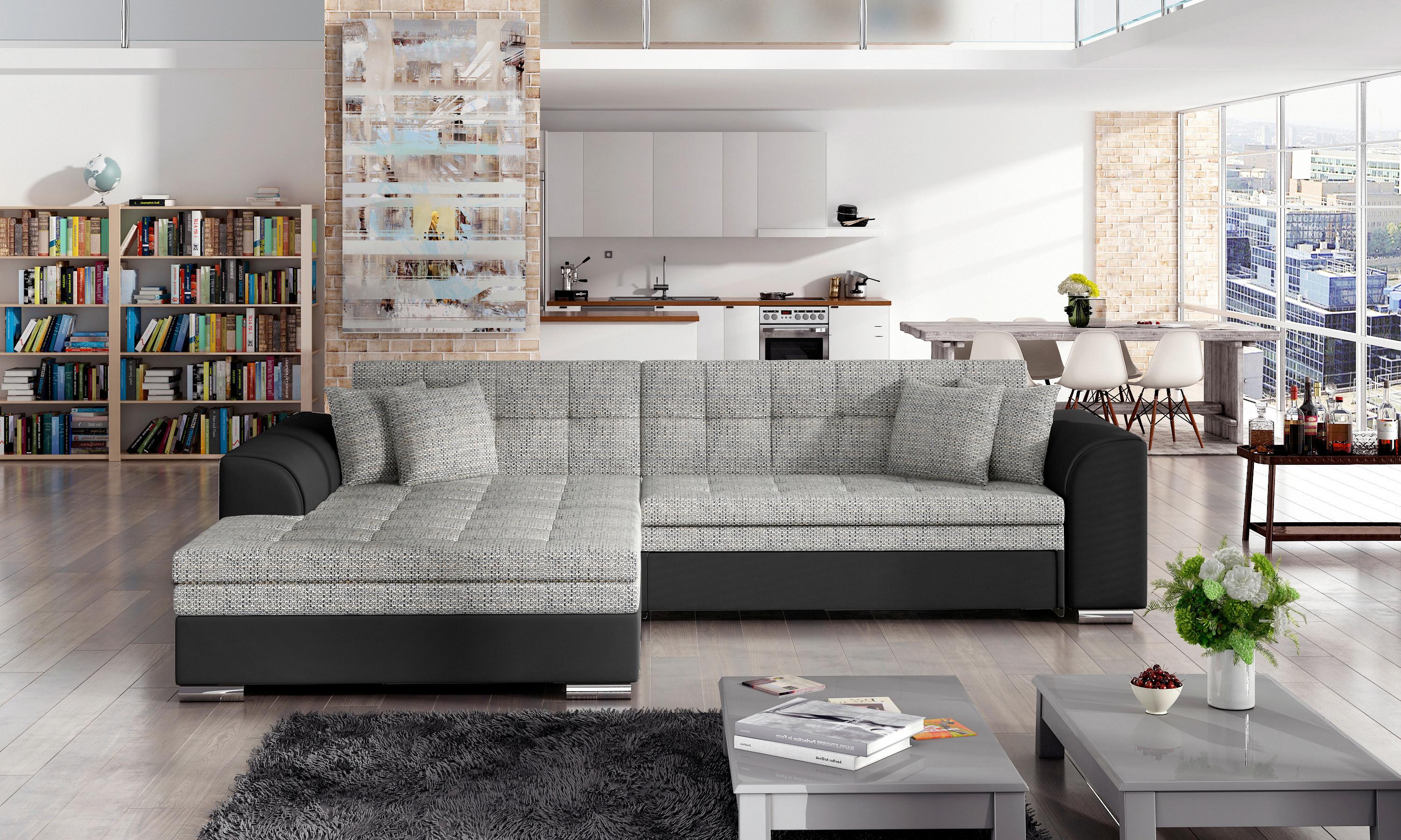 Ecksofa Sorento Grau/Schwarz S: 194x296 cm - Chromfarben/Schwarz, Design, Textil (194/296cm) - MID.YOU