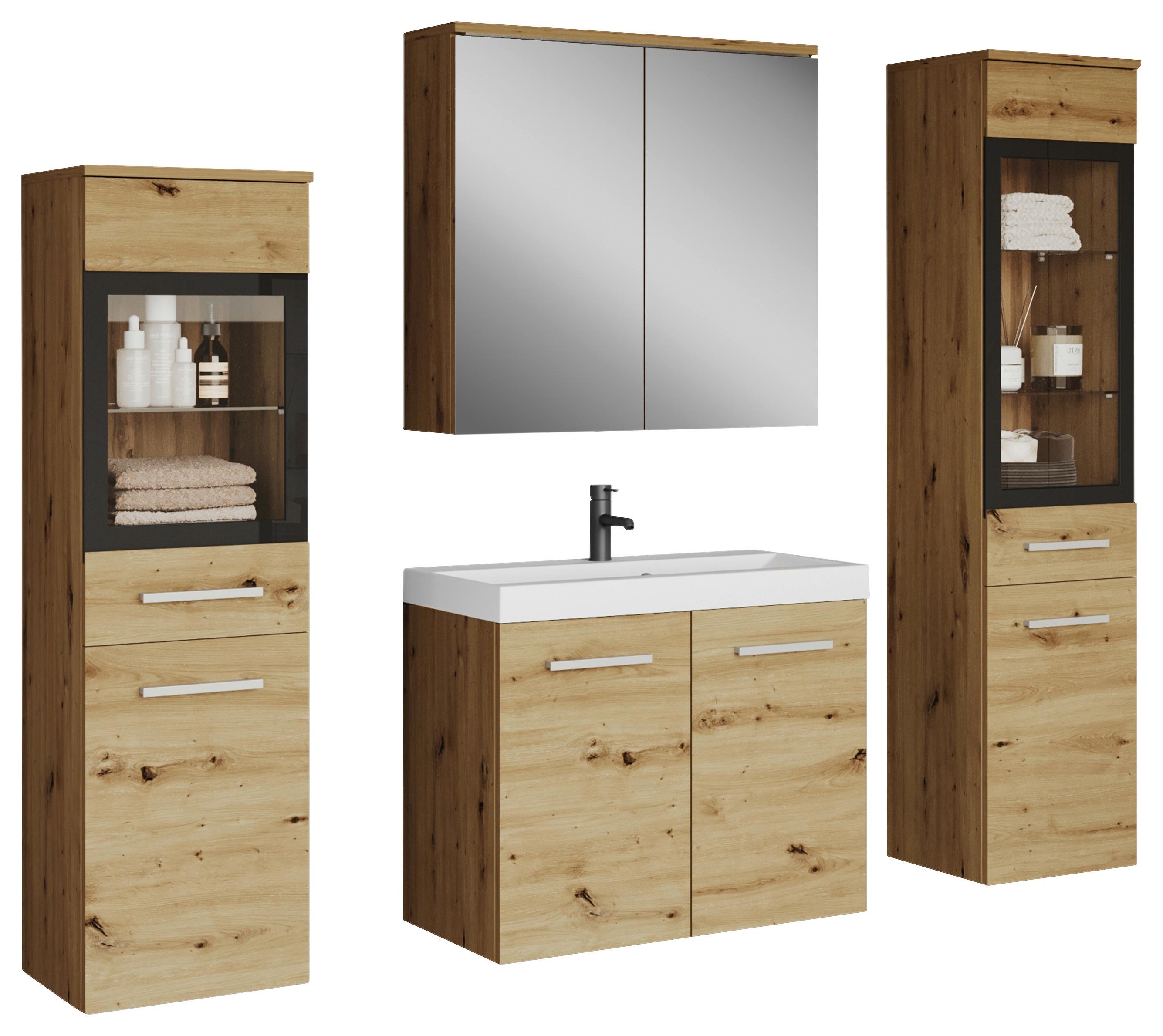 Badmöbel-Set 5-Tlg. Madrit 120 cm - Eiche Artisan/Weiß, LIFESTYLE, Glas/Keramik (120cm) - P & B