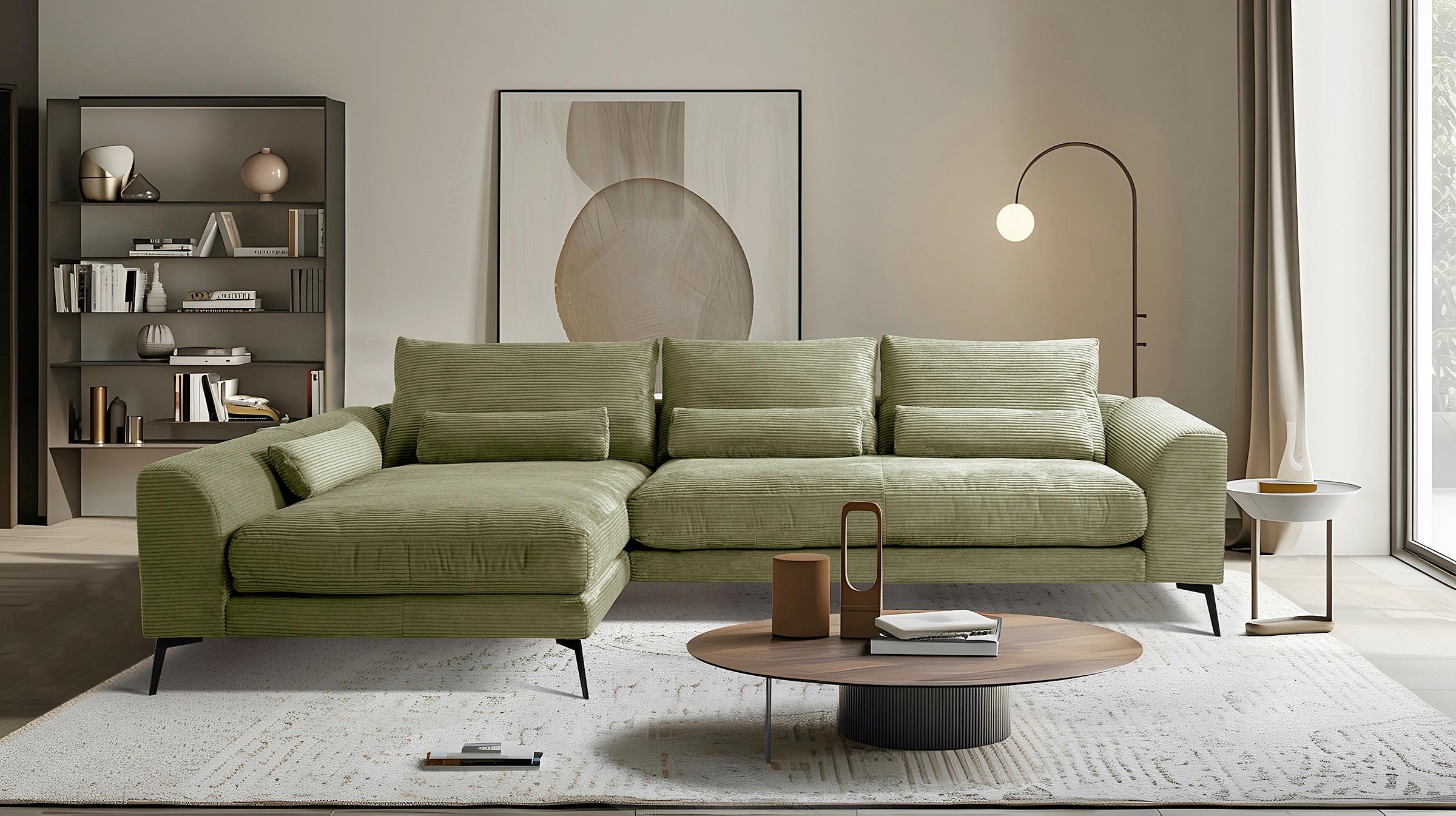 Ecksofa Berlin Cord Olivgrün 172x313 cm - Schwarz/Olivgrün, Design, Textil (172/313cm) - P & B