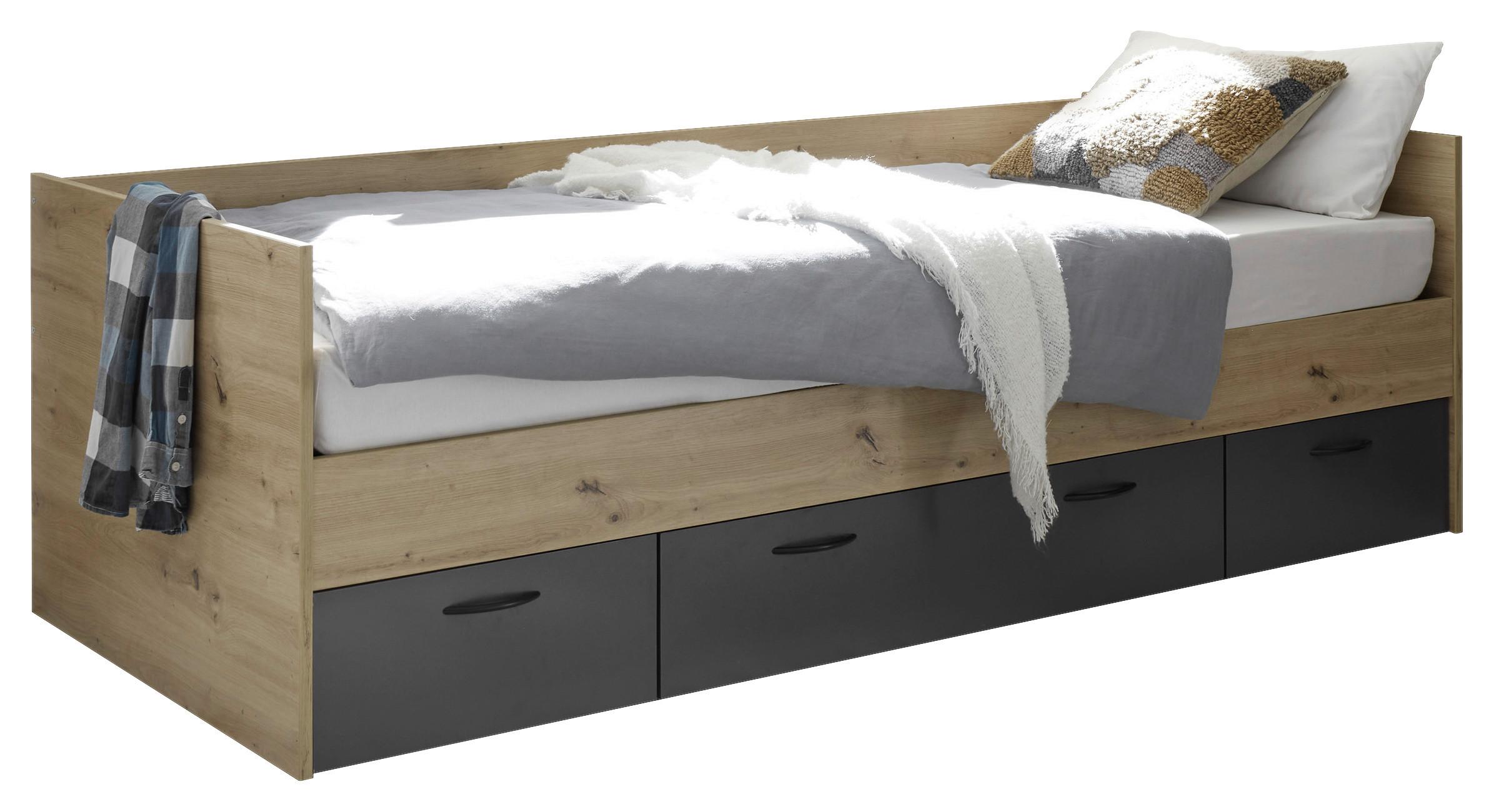 Bett Liam - Graphitfarben/Eiche Artisan, KONVENTIONELL, Holzwerkstoff (90/200cm)