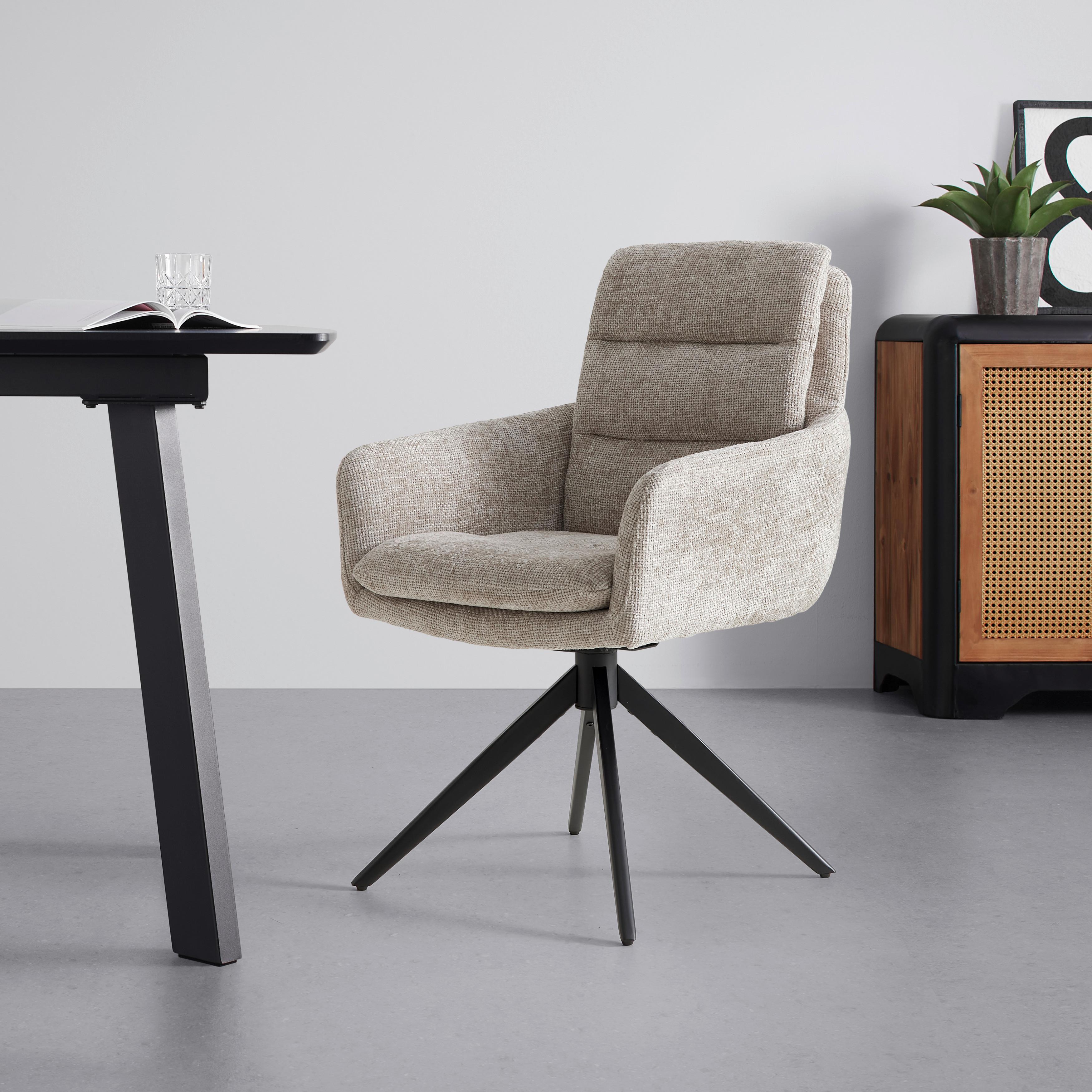 ŽIDLE S PODRUČKAMI LAURIN - černá/šedohnědá, Moderní, kov/dřevo (59/93/63cm) - Bessagi Home