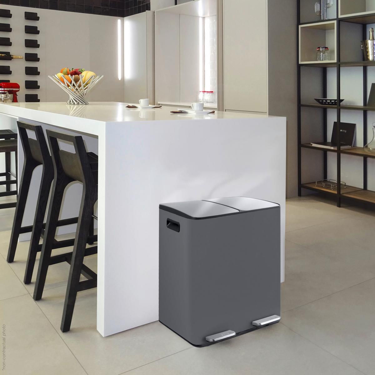 Treteimer Aliya 40l Dunkelgrau Metall LxBxH: 45x30x51 cm - Dunkelgrau/Schwarz, Basics, Kunststoff/Metall (45/30/51cm) - Spirella