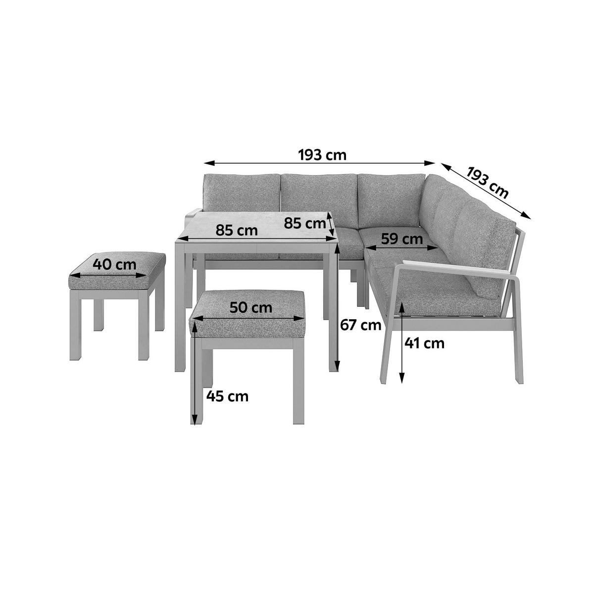 Loungegarnitur 4-Tlg Sorrent Metall/Textil/Glas mit Kissen - Anthrazit/Schwarz, MODERN, Keramik/Textil (193/193cm) - Beldano