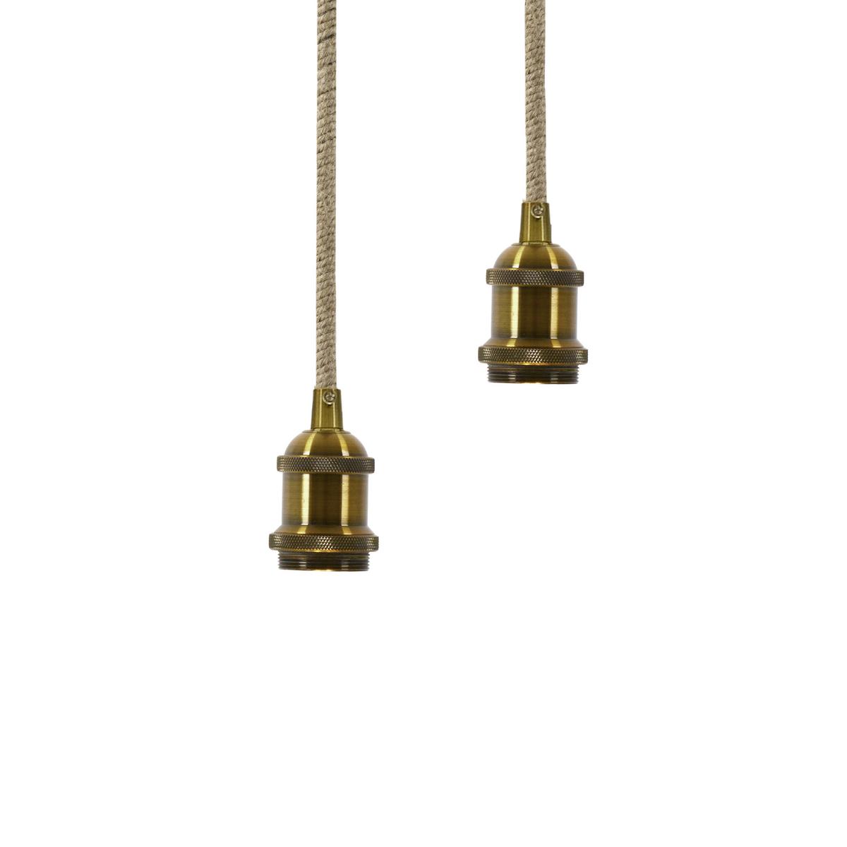 Hängeleuchte H: 90 cm 2-Flammig,metall/Naturmaterial - Messingfarben/Schwarz, KONVENTIONELL, Naturmaterialien/Metall (15/90cm) - Näve