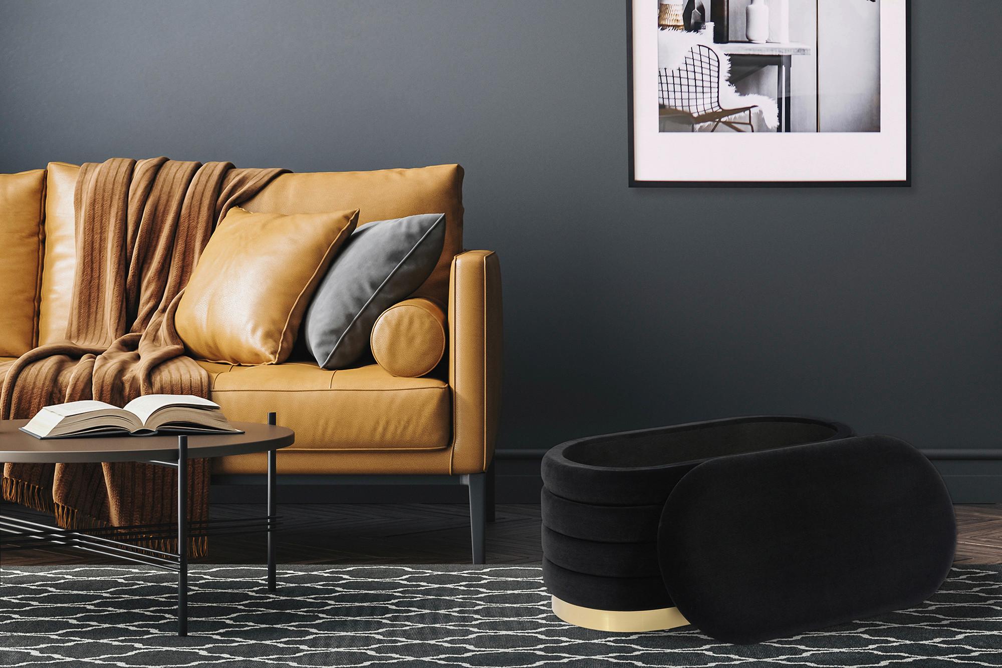 Truhenbank Aiden 100 Schwarz - Goldfarben/Schwarz, Design, Holzwerkstoff/Textil (42/42/80cm) - Kayoom