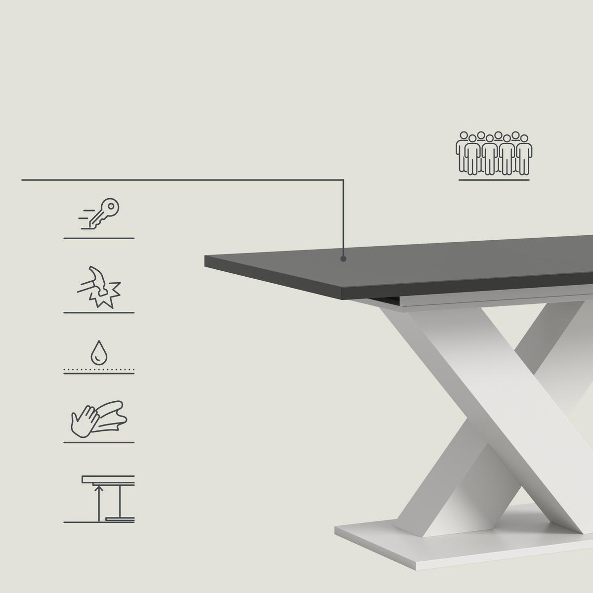 Ausziehtisch Marlon 150 Az Grau/weiß,auf 190 Cm Ausziehb. - Dunkelgrau/Weiß, KONVENTIONELL, Holzwerkstoff (150-190/90/76cm) - MID.YOU