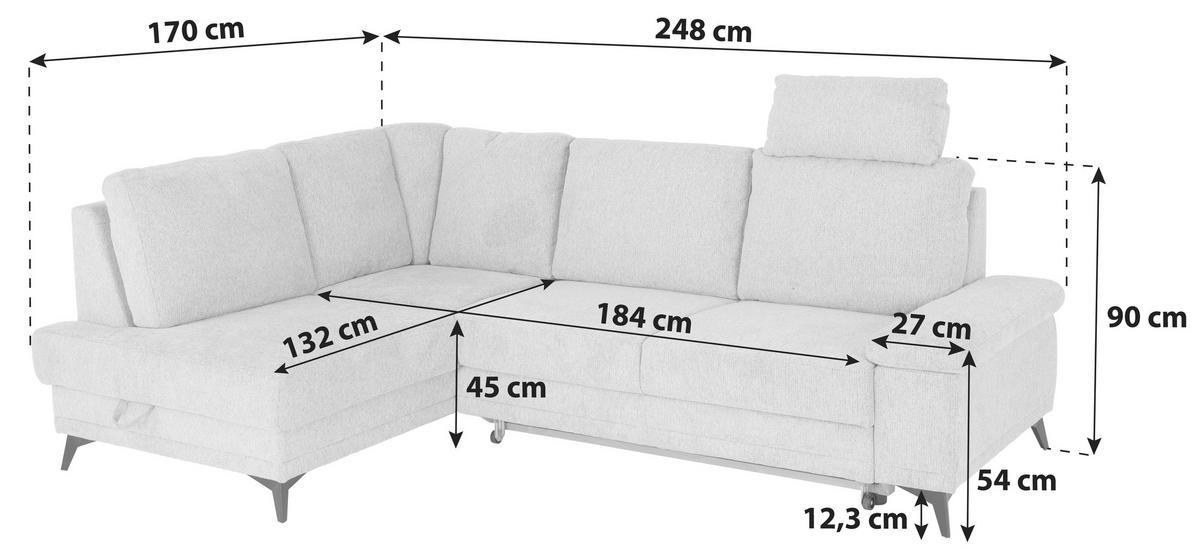 Sarokgarnitúra Sound - szürke, Modern, textil (170/90/248cm) - Luca Bessoni