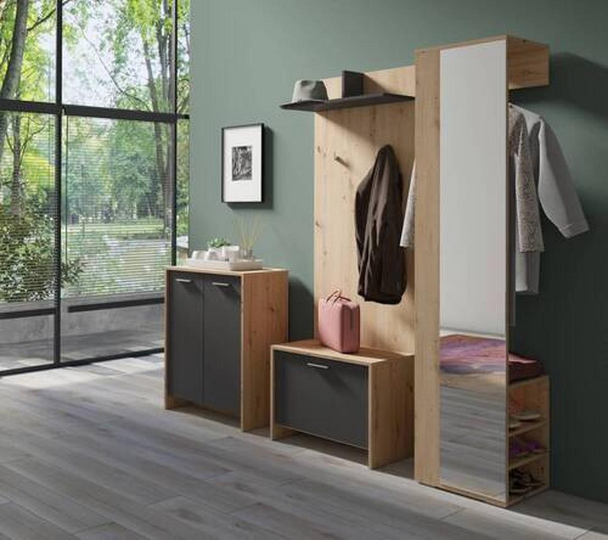 Garderobenpaneel Ben B: 60cm Anthrazit - Anthrazit/Eiche Artisan, MODERN, Holzwerkstoff (60/136/27cm) - MID.YOU