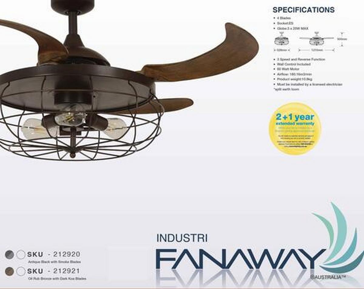 Deckenventilator Fanaway Industri 4-Flügel, Led-Leuchte - Walnussfarben/Bronzefarben, Design, Kunststoff/Metall (122/50cm) - P & B