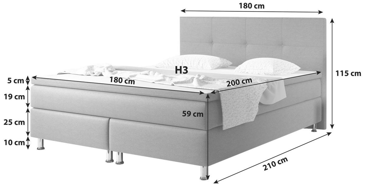 Boxspringbett Dallas-F - Silberfarben/Schwarz, KONVENTIONELL, Textil (180/200cm) - MID.YOU