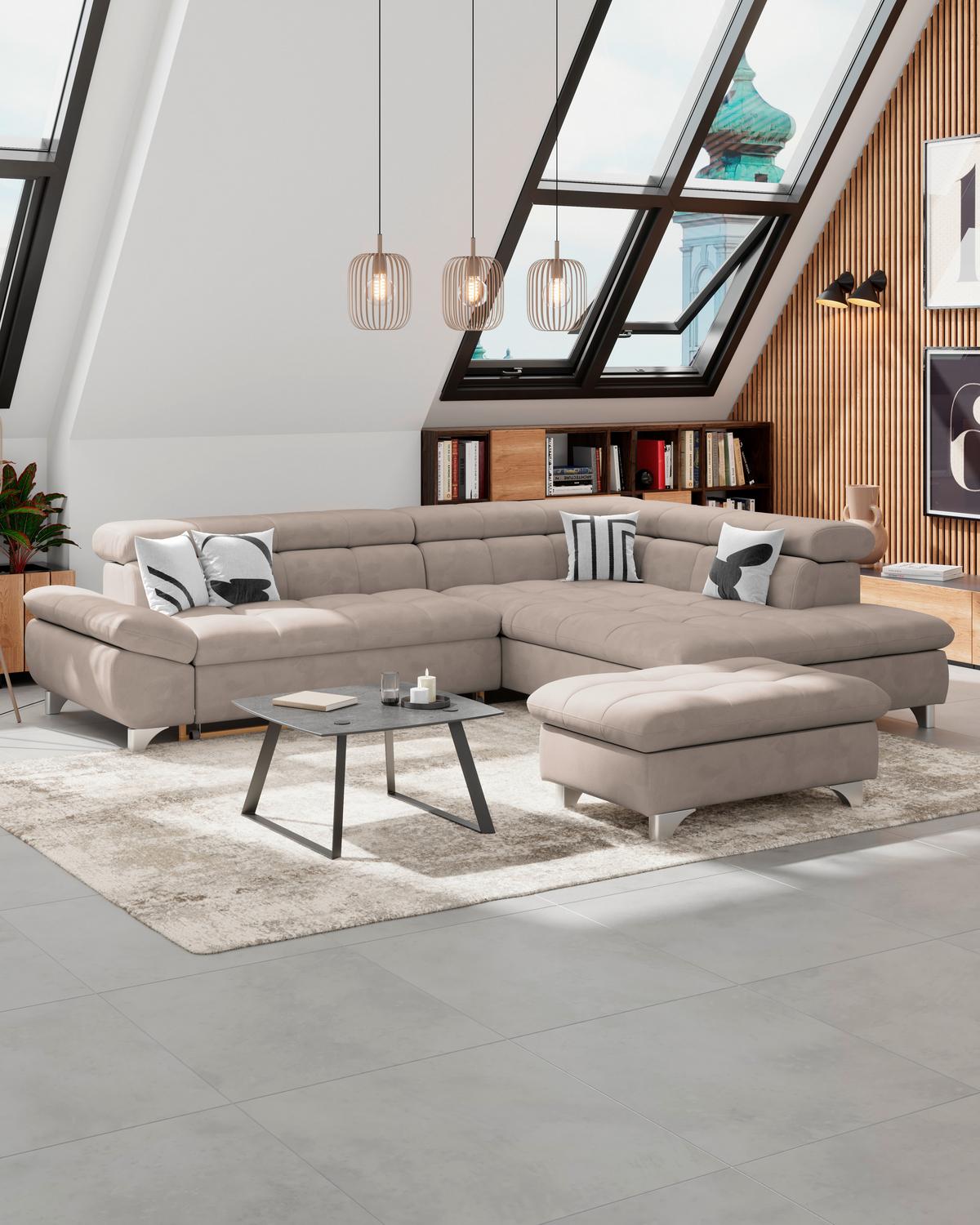 Hocker Gemini Grau, B: 108cm - Chromfarben/Beige, KONVENTIONELL, Textil (108/46/108cm)