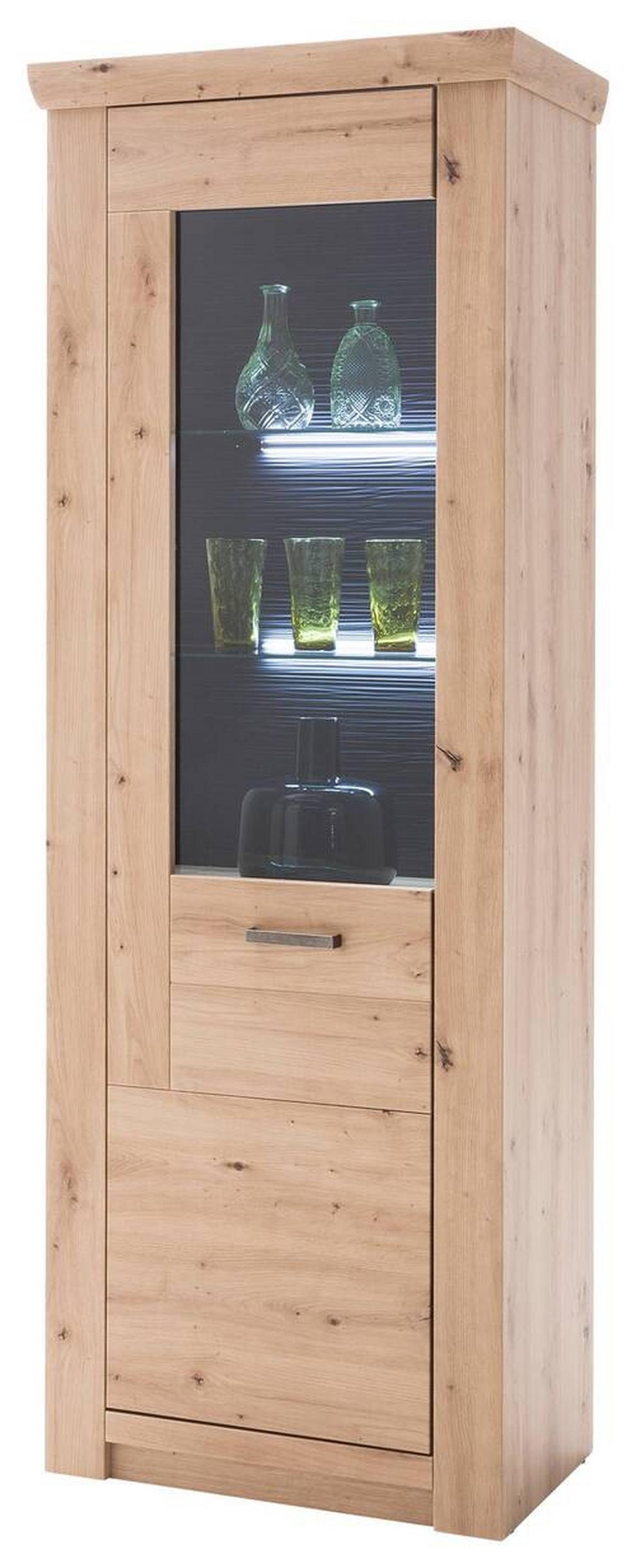Vitrine B: 74 cm Meran Eichefarben - Eichefarben/Anthrazit, Design, Glas/Holz (74/211/45cm) - Livetastic