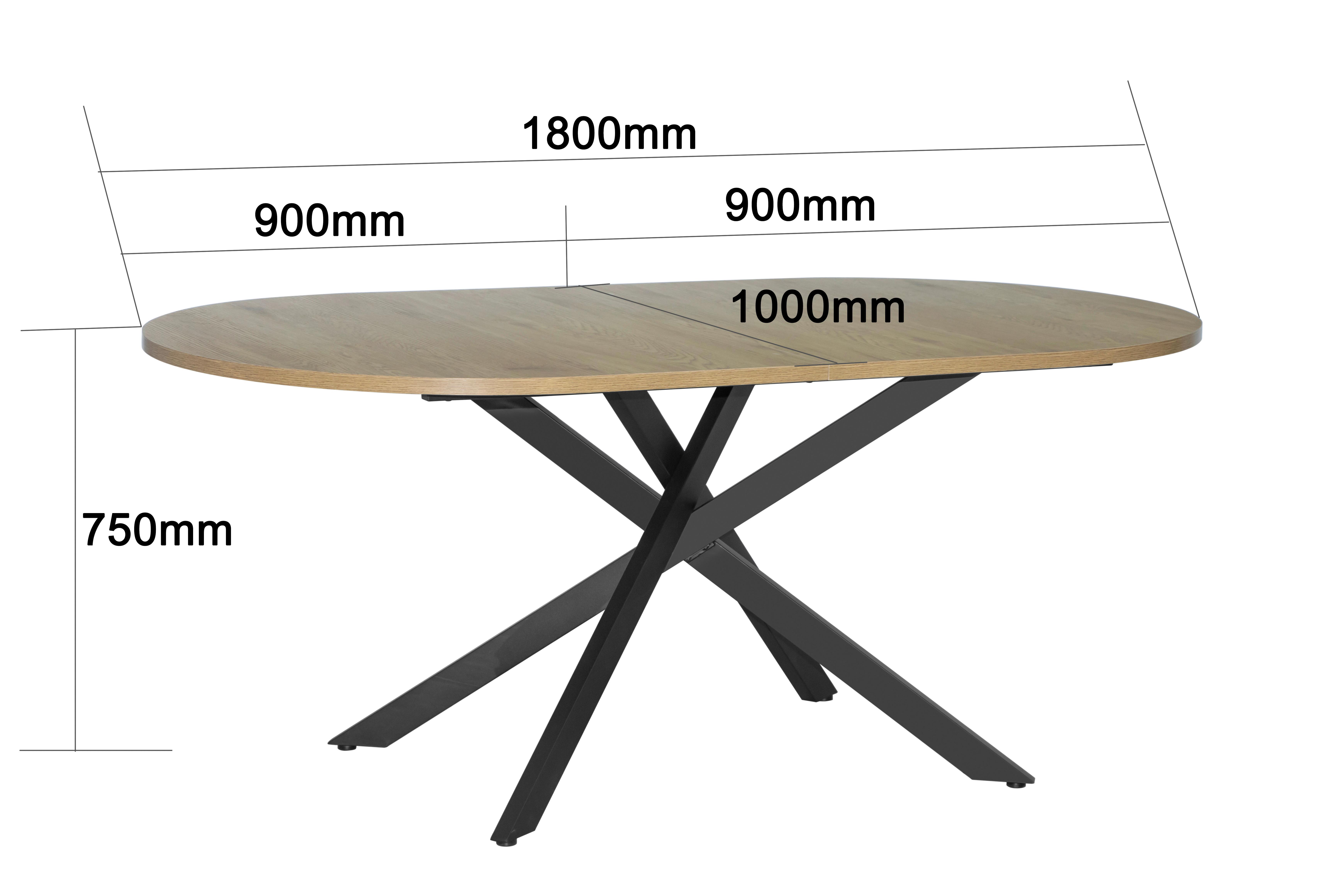 Esstisch Paulo 180 Eichefarben B: 180 cm - Eichefarben/Schwarz, KONVENTIONELL, Holzwerkstoff/Metall (180/75/100cm) - MID.YOU