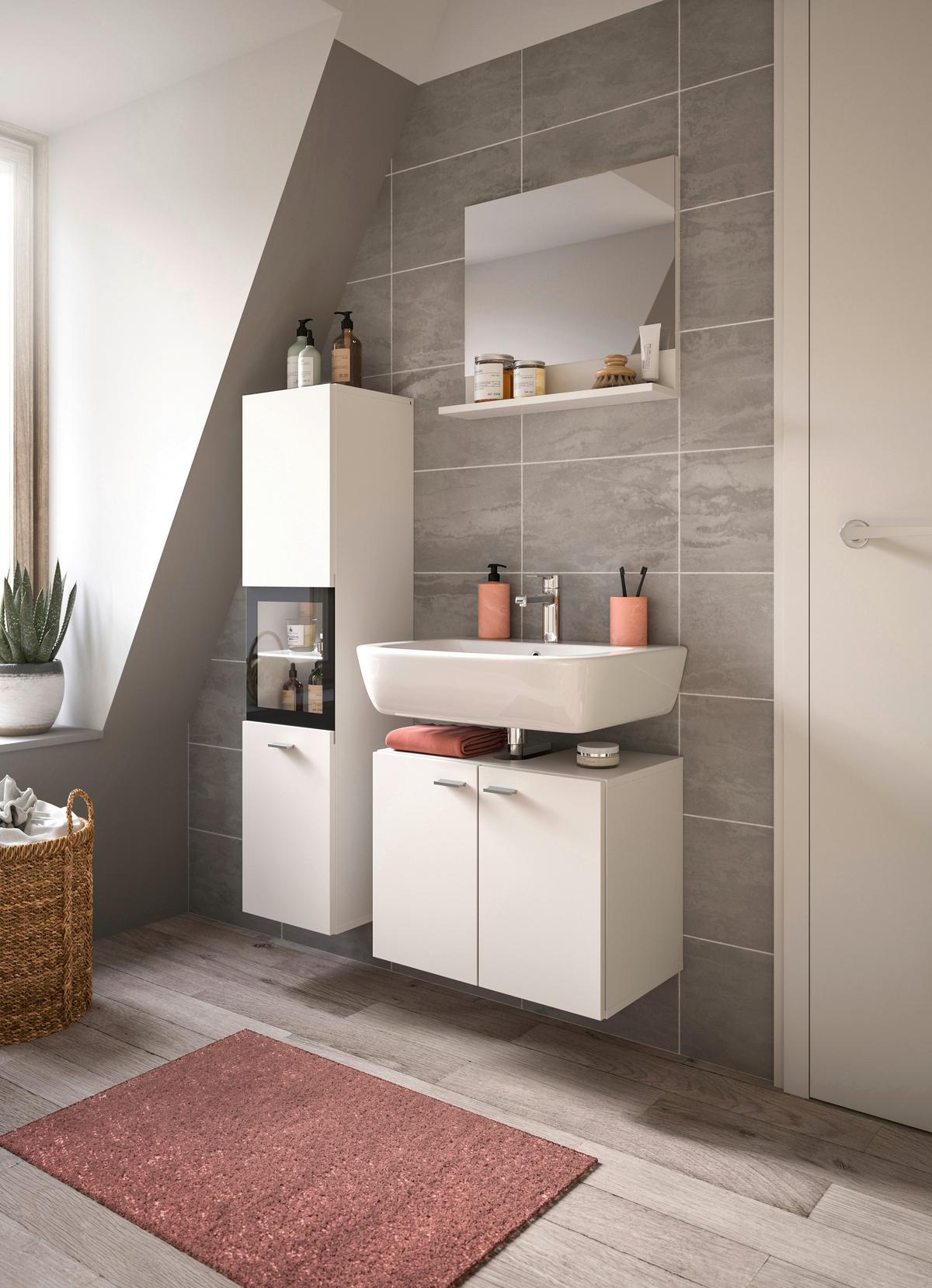 Badezimmer Boston Weiß B: 87 cm - Silberfarben/Weiß, MODERN, Glas/Holzwerkstoff (87cm) - MID.YOU